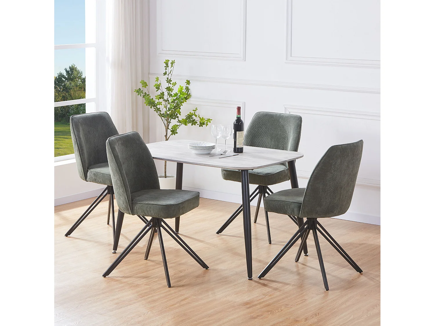 Aspen Rectangular Dining Table, Wooden Top & Black Tapered Metal Frame