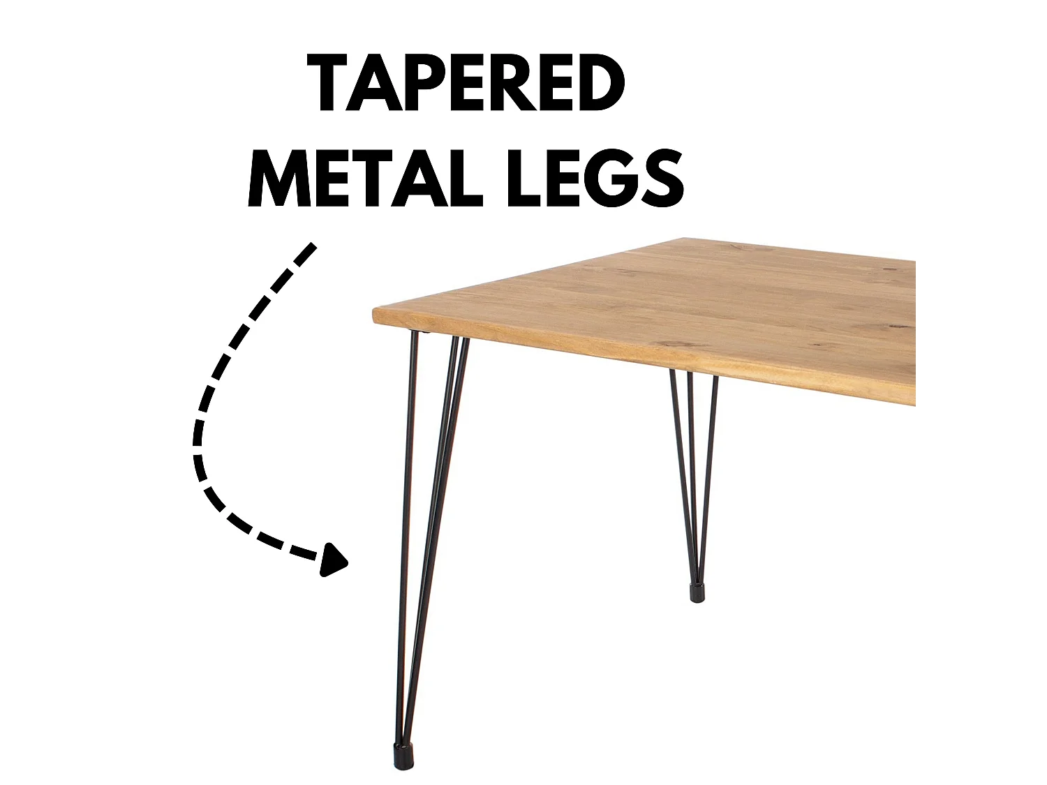 Augusta Rectangular Dining Table, Solid Wood Top & Hairpin Metal Legs