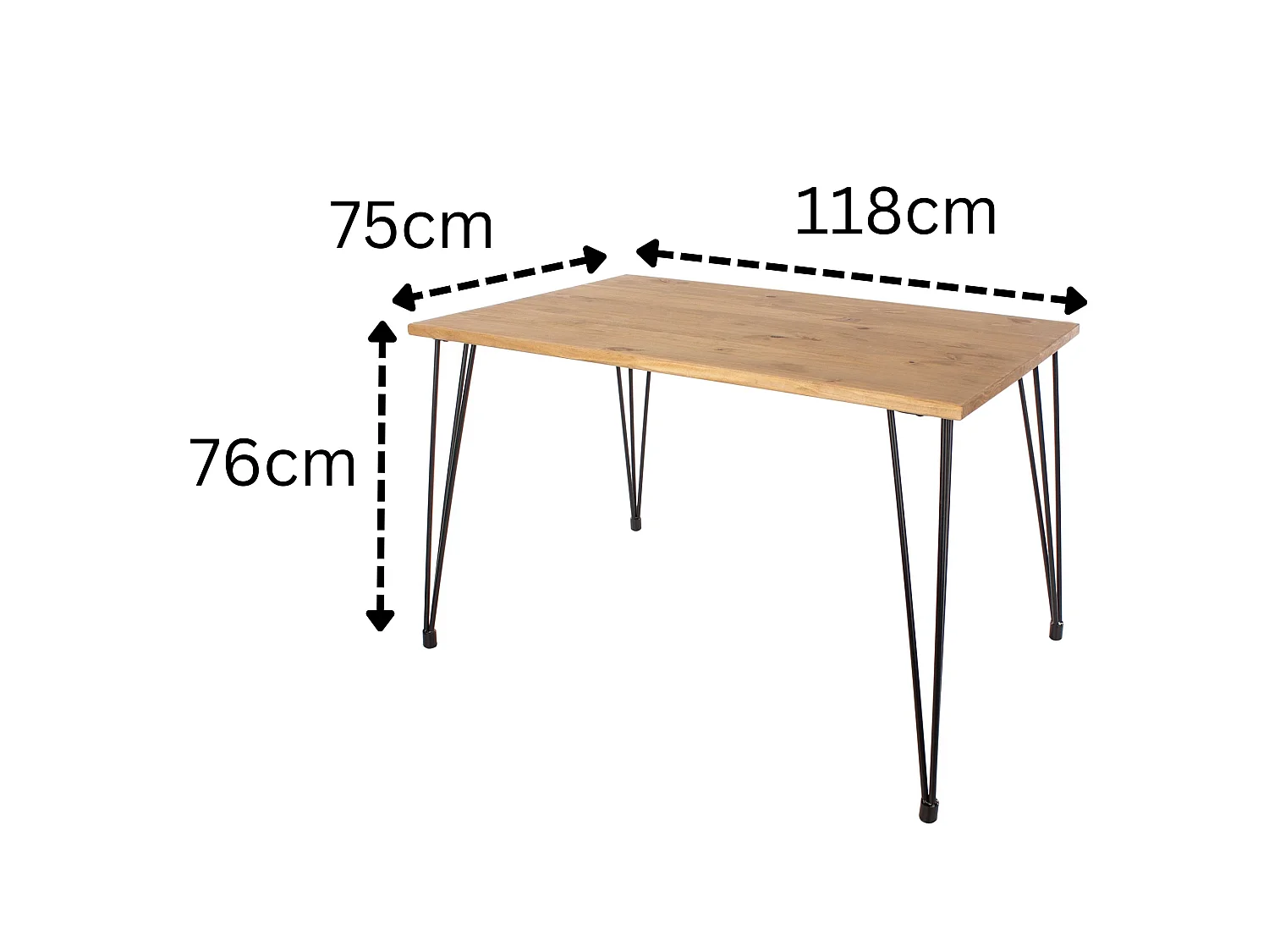 Augusta Rectangular Dining Table, Solid Wood Top & Hairpin Metal Legs