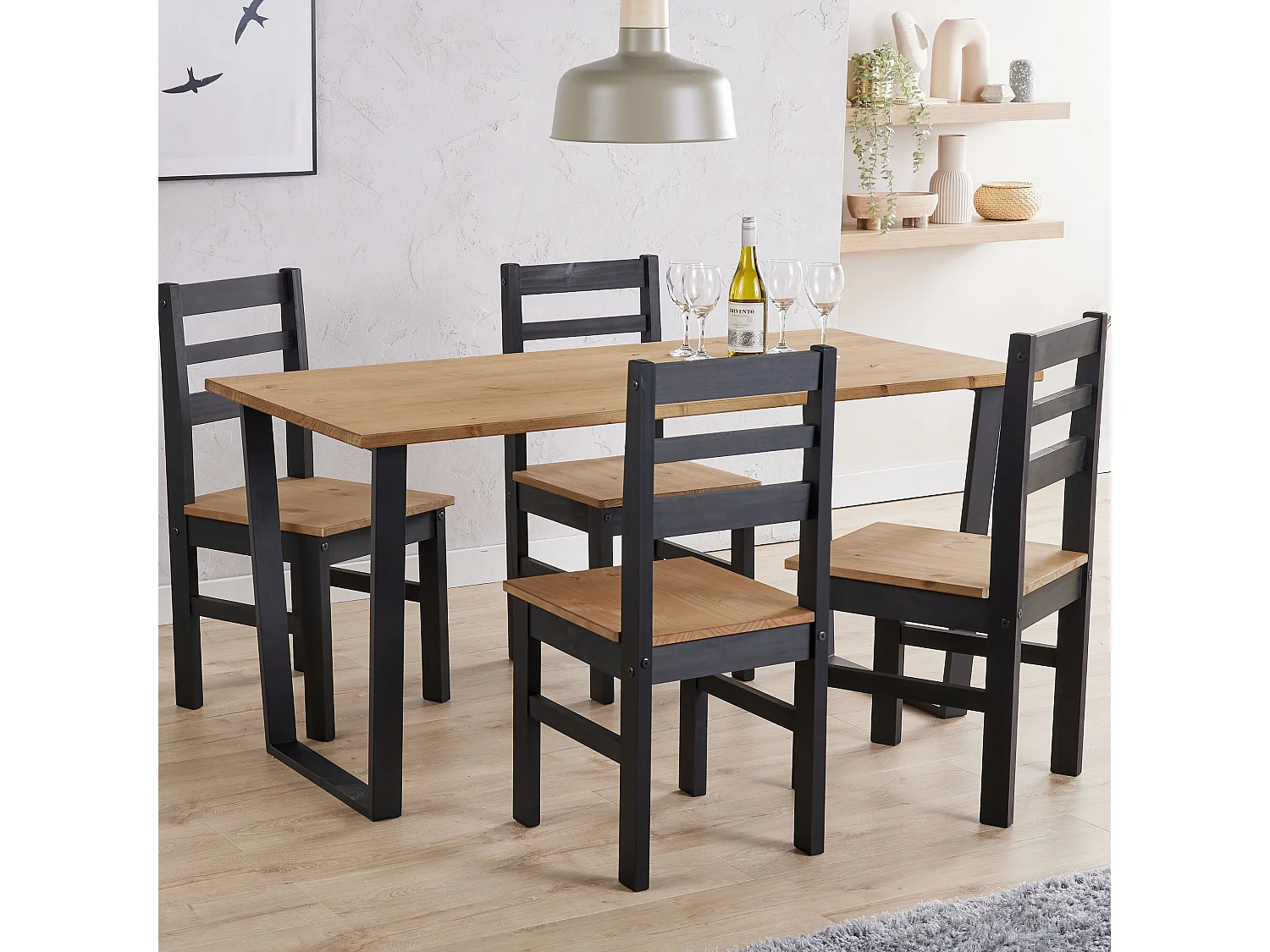 Texas Rectangular Dining Table, Solid Wood Tabletop & Angular Metal Legs