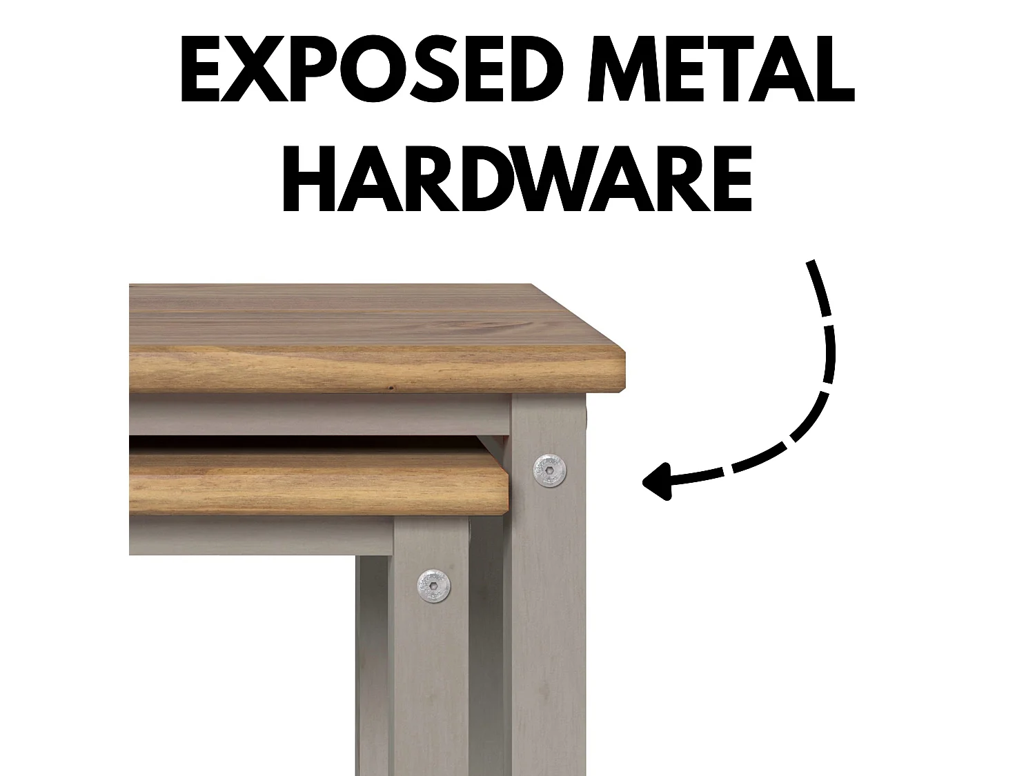 Linea Nest of 2 Tables, Solid Waxed Grey Pine Wood