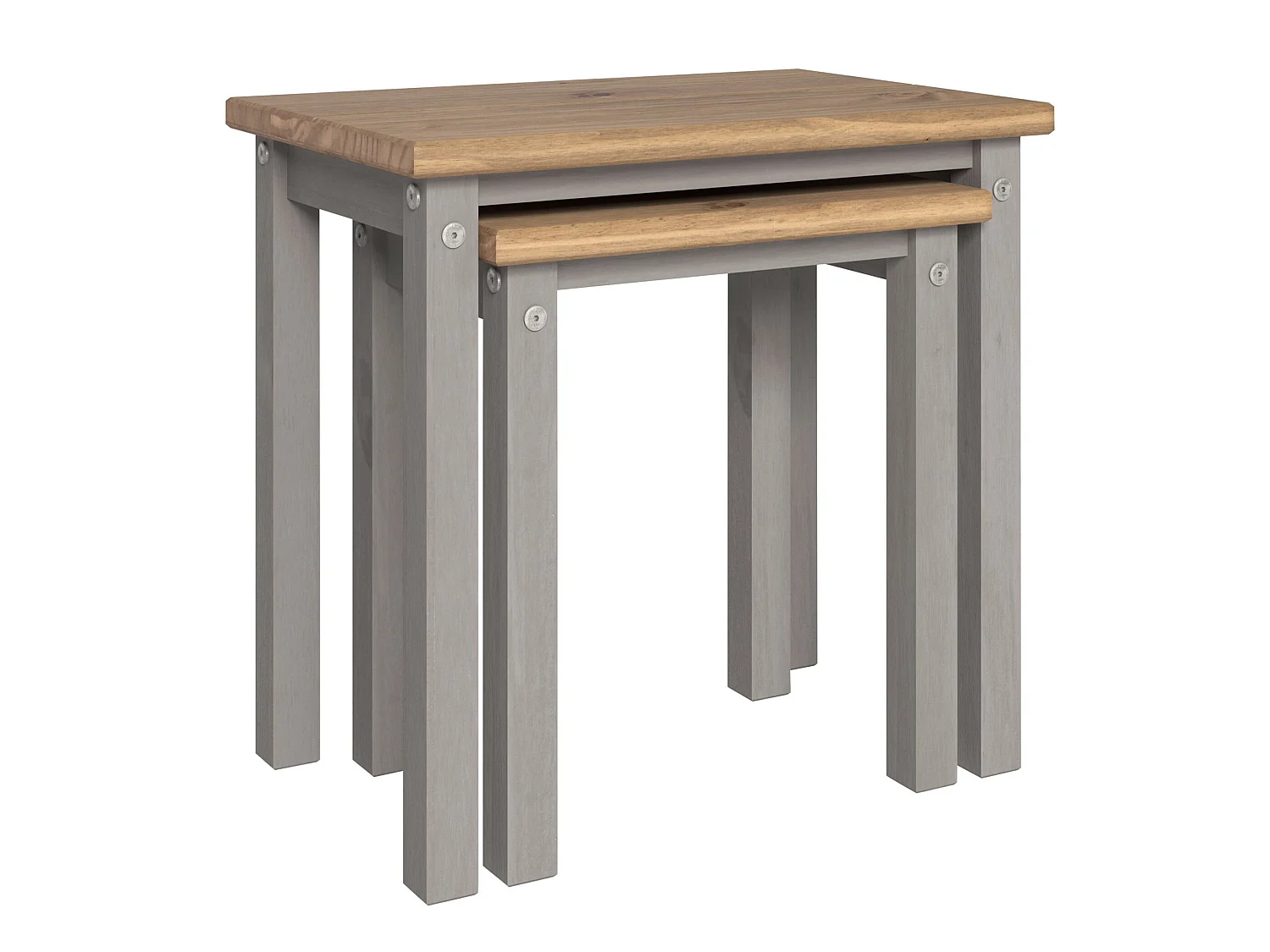 Linea Nest of 2 Tables, Solid Waxed Grey Pine Wood