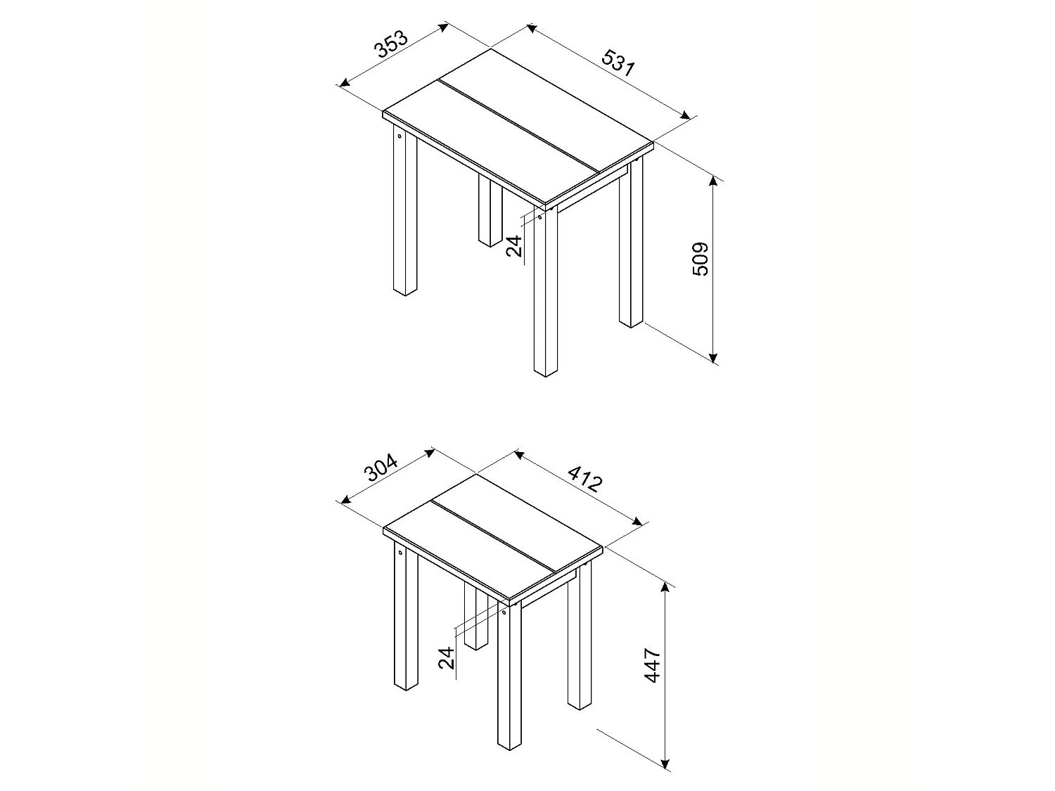 Linea Nest of 2 Tables, Solid Waxed Grey Pine Wood