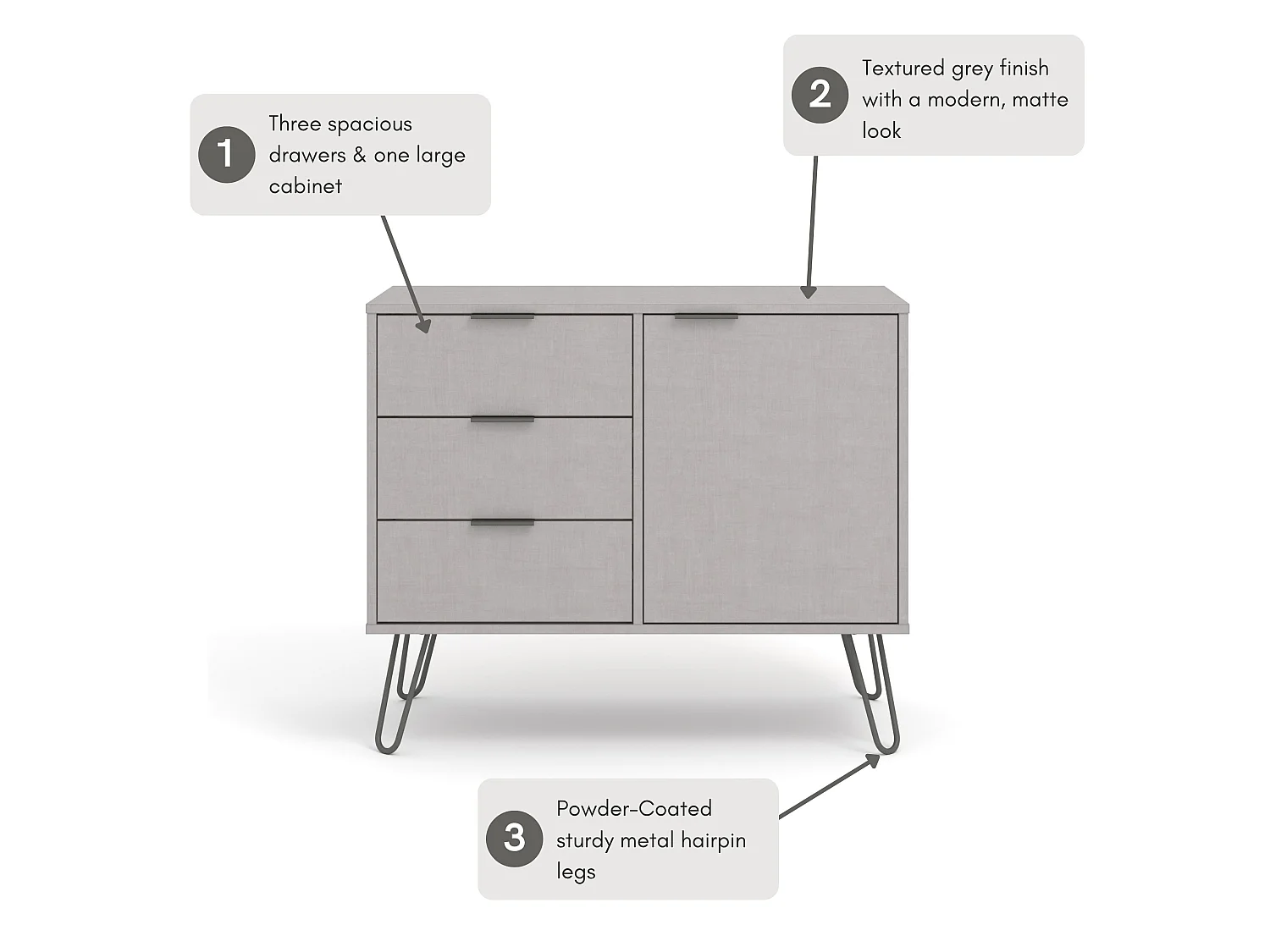 Augusta Small Sideboard with 1 Door, 3 Drawers