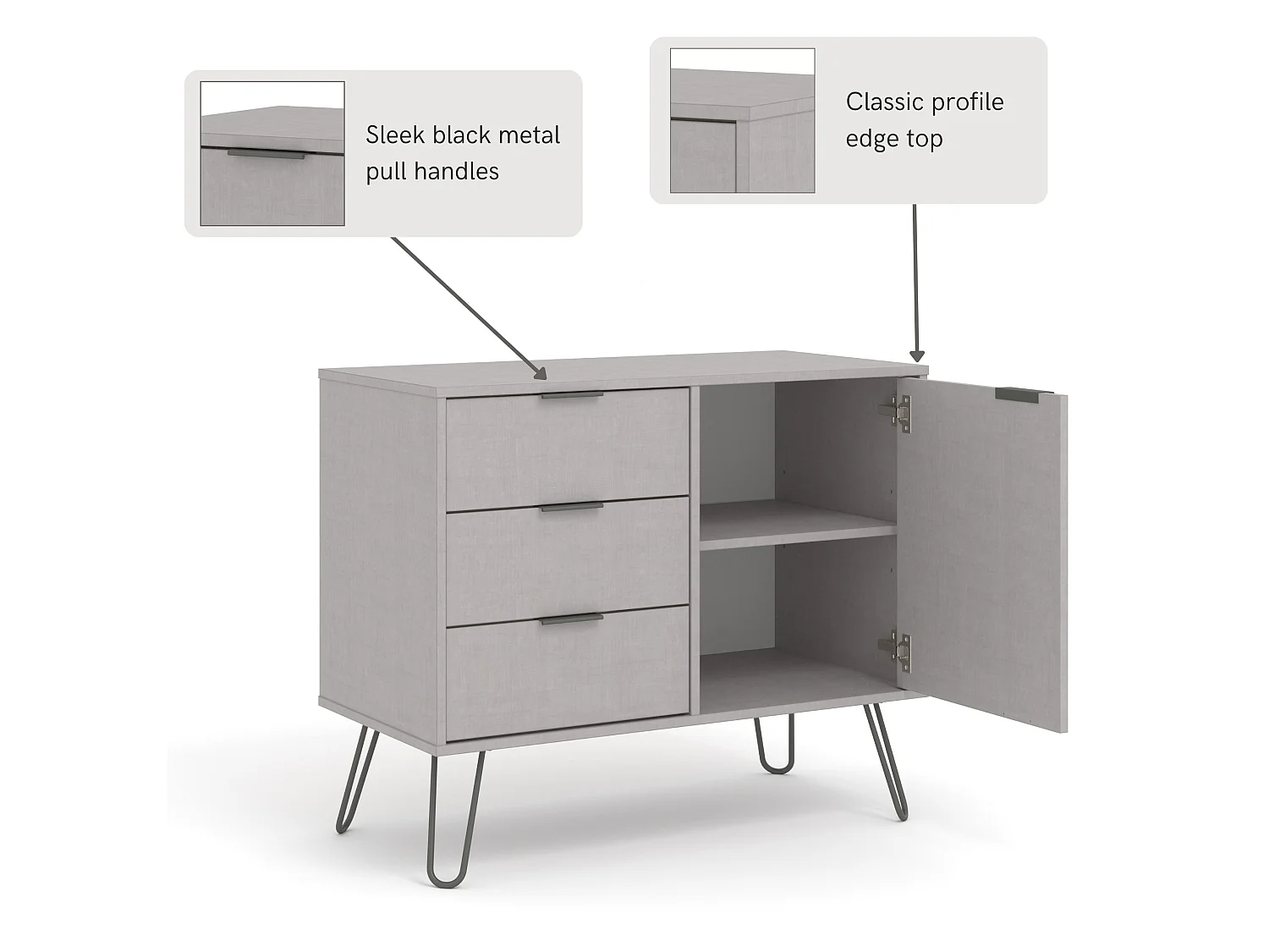 Augusta Small Sideboard with 1 Door, 3 Drawers