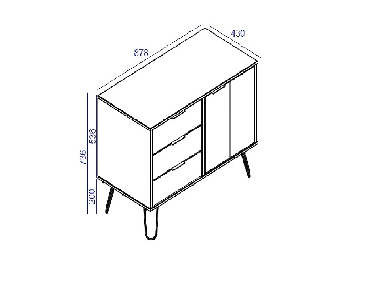 Small Sideboard With 1 Door, 3 Drawers