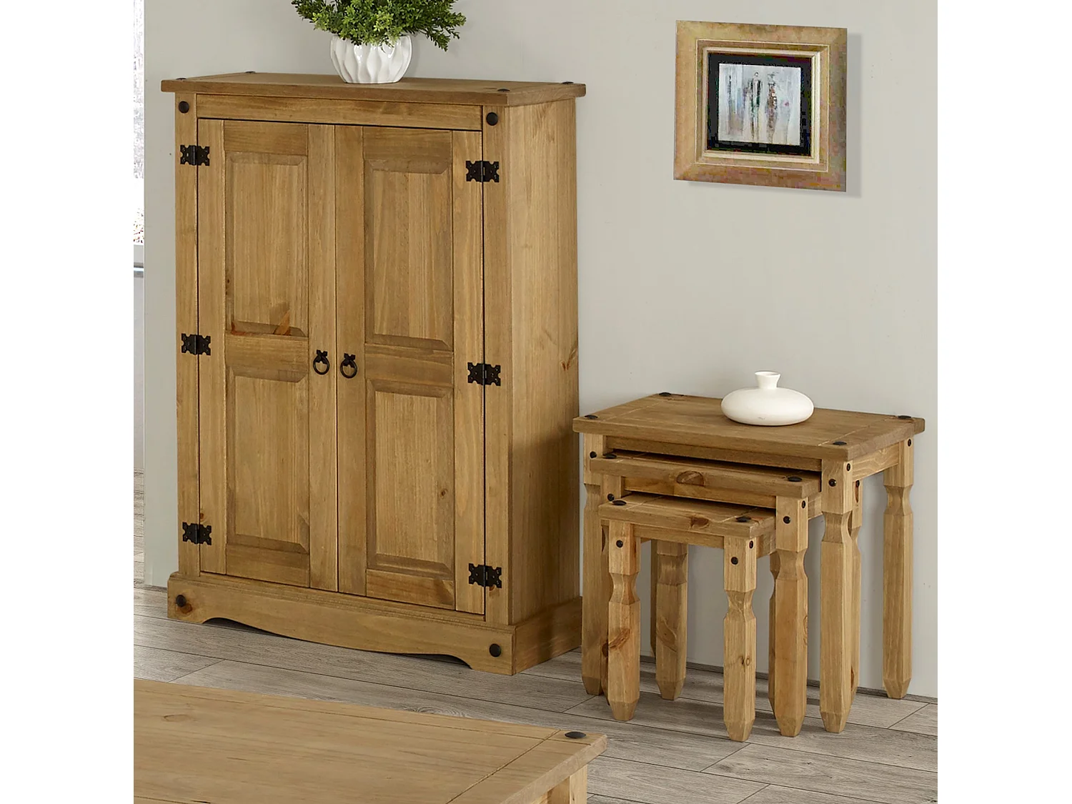 Corona 2-Door Cupboard Unit, Solid Waxed Wood