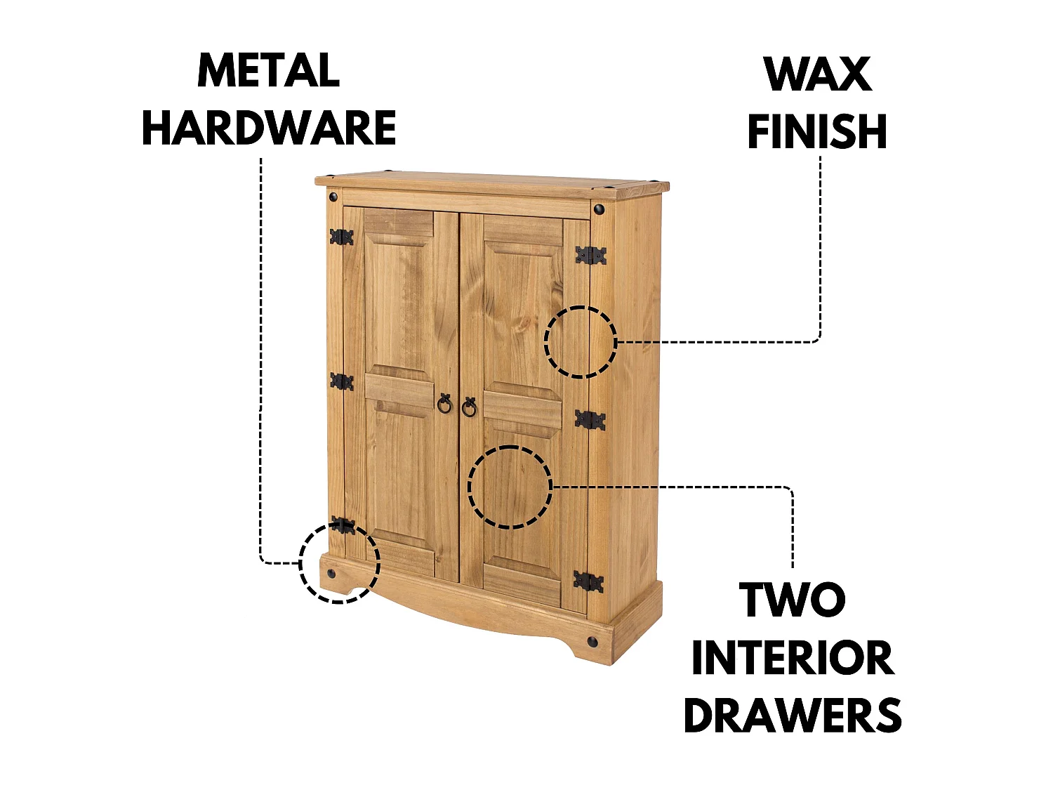 Corona 2-Door Cupboard Unit, Solid Waxed Wood