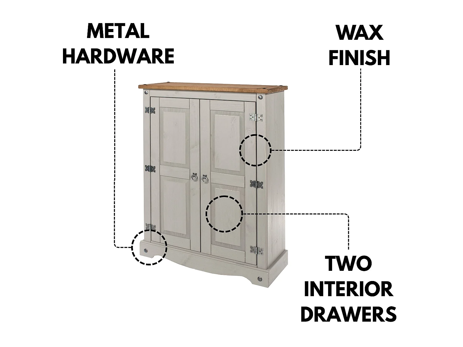 Corona 2-Door Cupboard Unit, Solid Waxed Wood