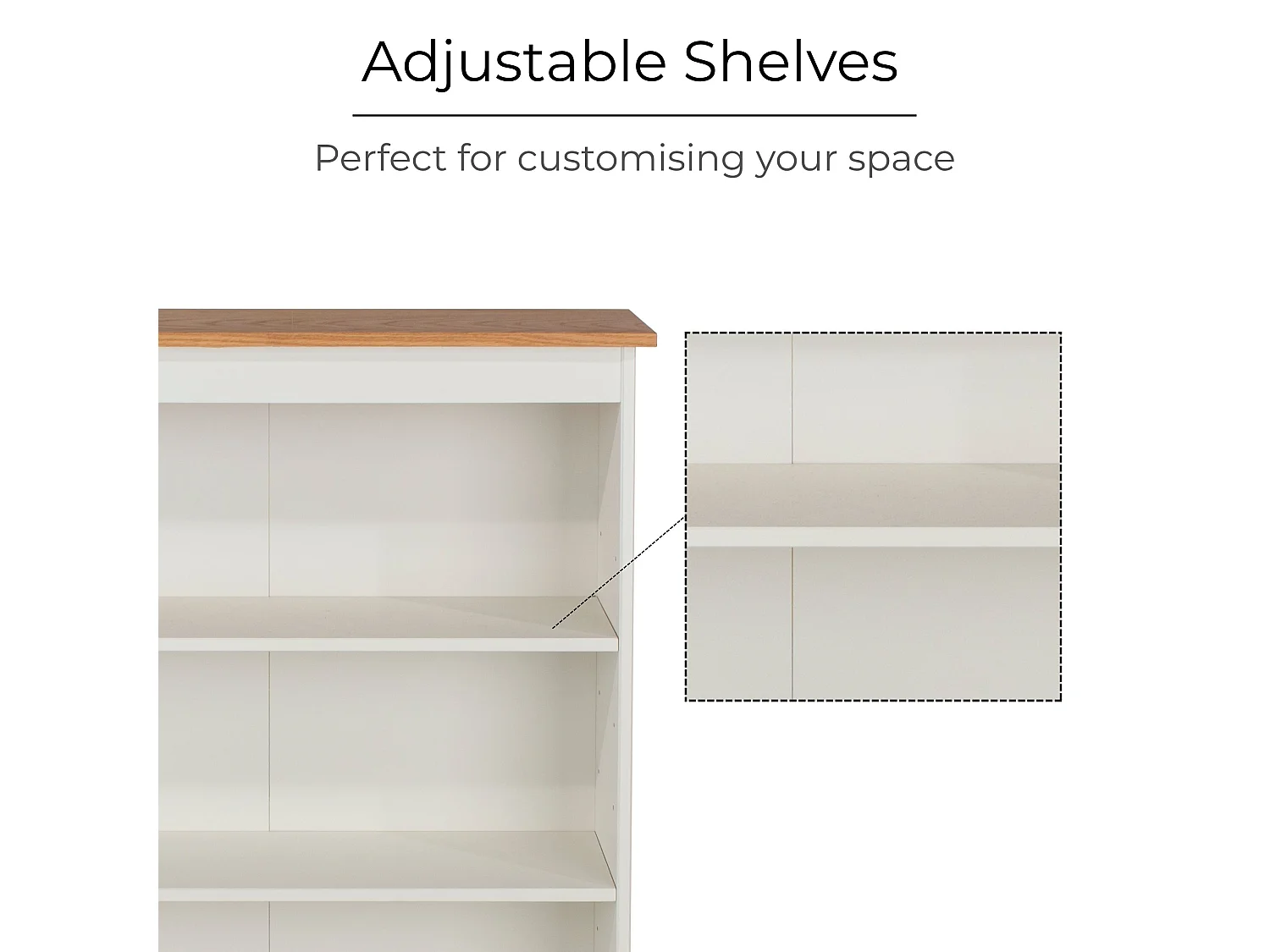 Colorado Low & Wide 3-Shelf Bookcase, White Paint