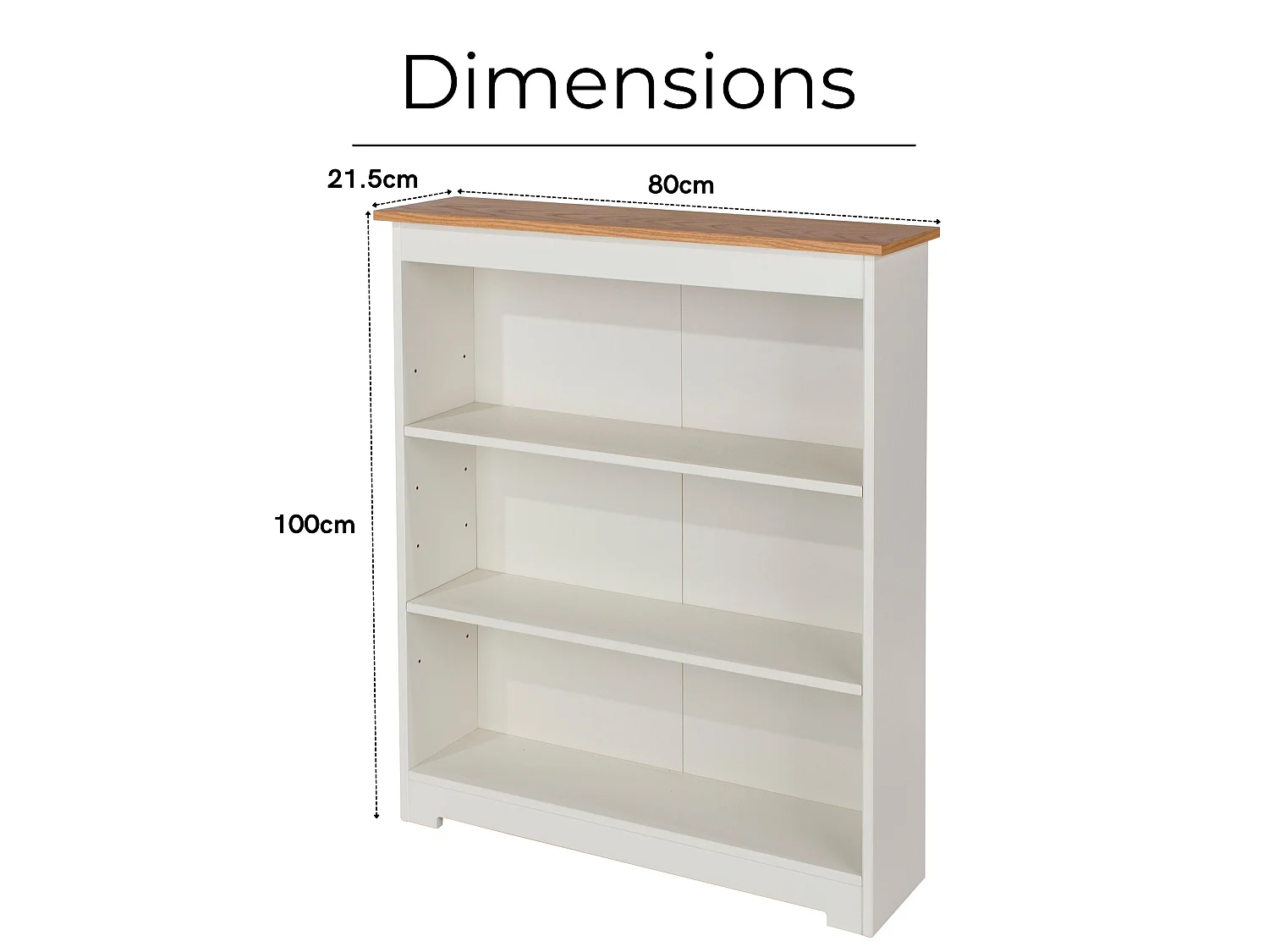 Colorado Low & Wide 3-Shelf Bookcase, White Paint