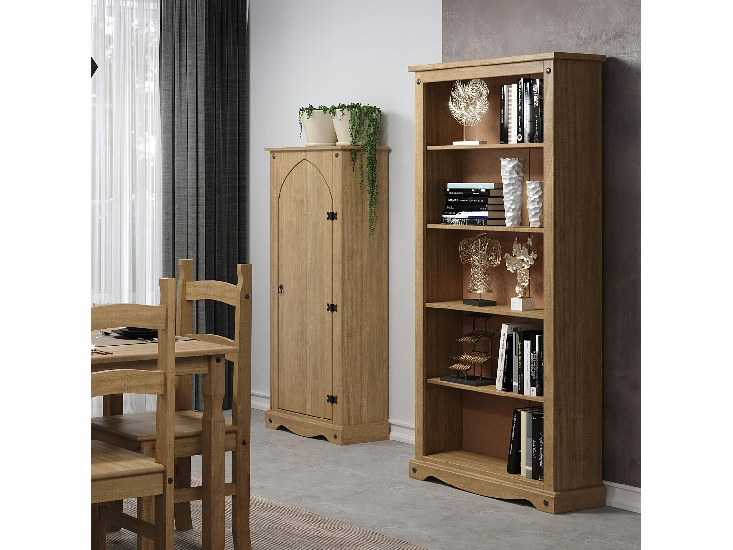 Corona Tall 5-Shelf Bookcase, Waxed Solid Pine Wood