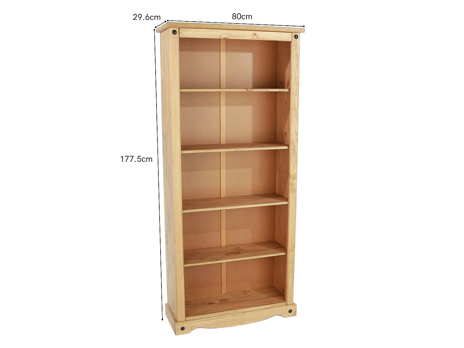 Corona Tall 5-Shelf Bookcase, Waxed Solid Pine Wood