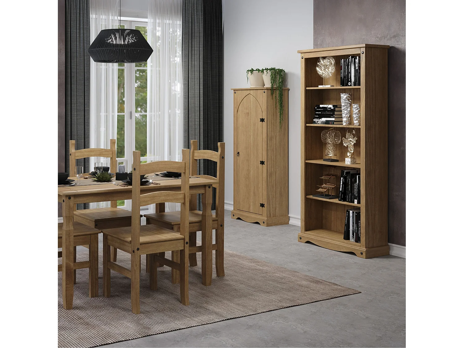 Corona Tall 5-Shelf Bookcase, Waxed Solid Pine Wood