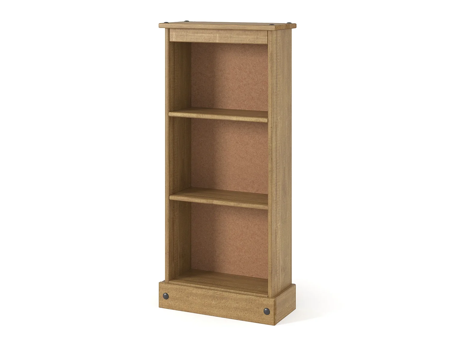 Corona Low Narrow 3-Shelf Bookcase, Solid Pine Wood