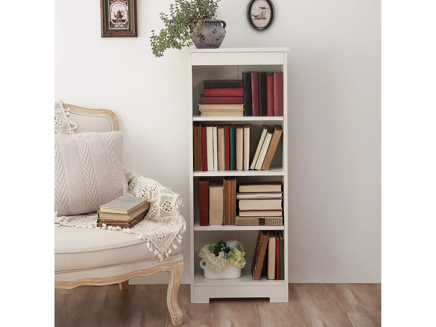 Freya Modern Low Narrow 4-Shelf Bookcase