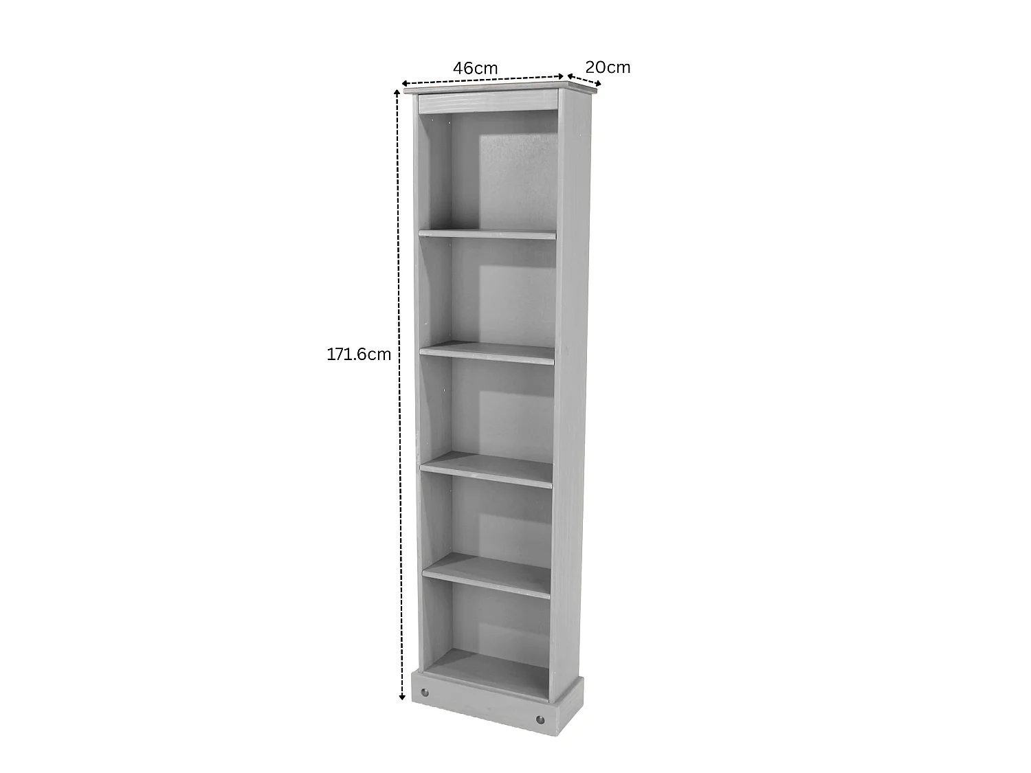 Corona Tall Narrow 5-Shelf Bookcase, Solid Pine Wood