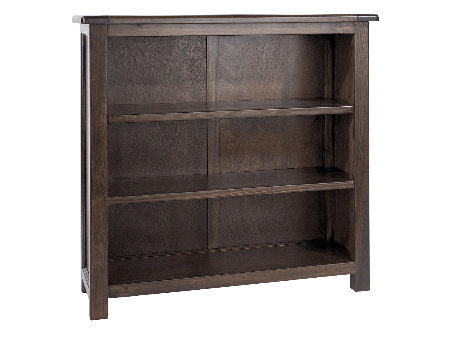 Boston Low & Wide 3-Shelf Bookcase, Solid Pine Wood with Lacquer