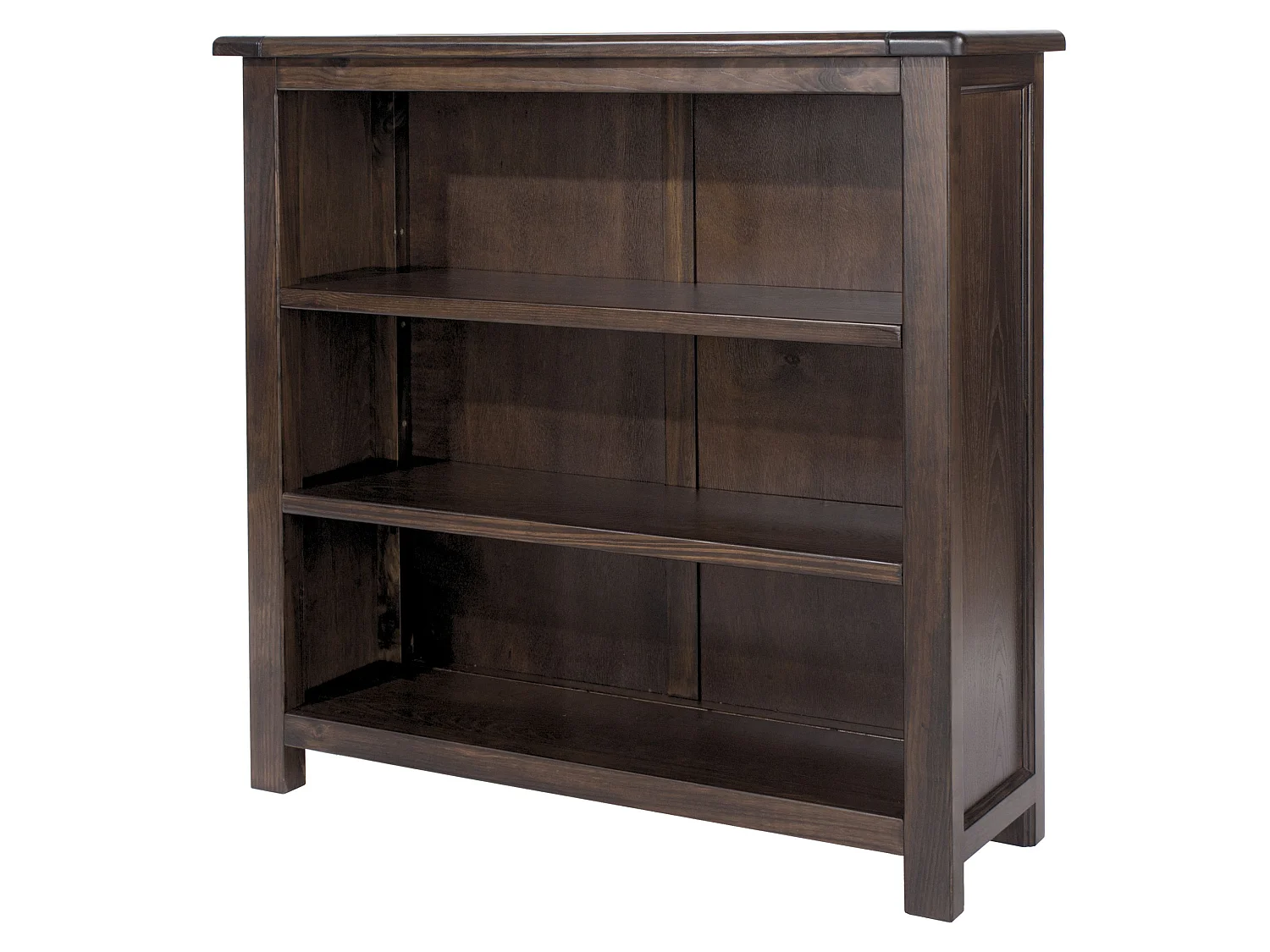 Boston Low & Wide 3-Shelf Bookcase, Solid Pine Wood with Lacquer