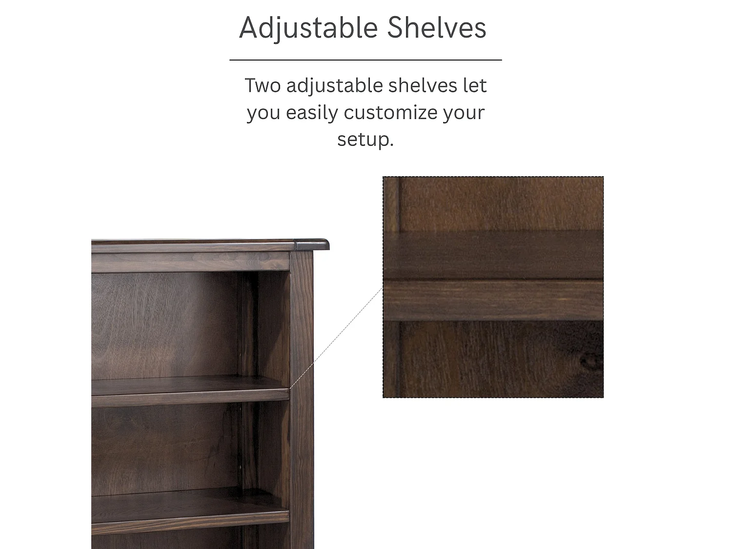 Boston Low & Wide 3-Shelf Bookcase, Solid Pine Wood with Lacquer