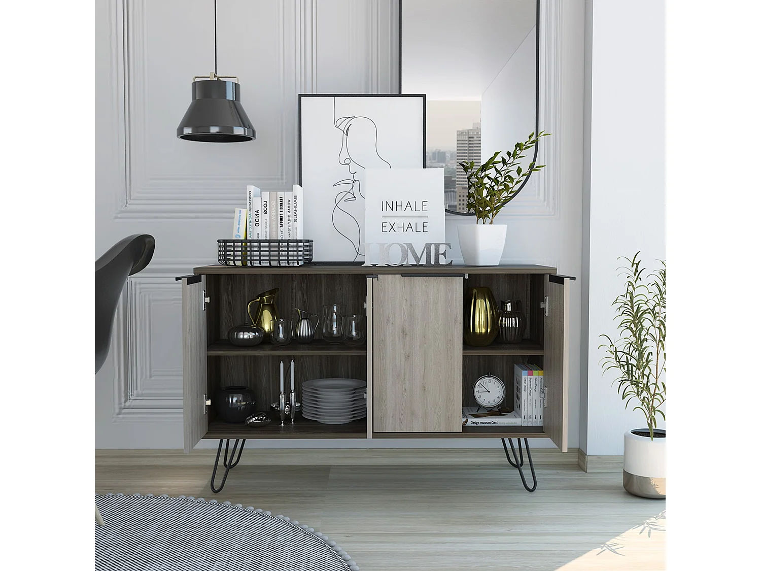 Nevada Large 4-Door Sideboard, Metal Hairpin Legs