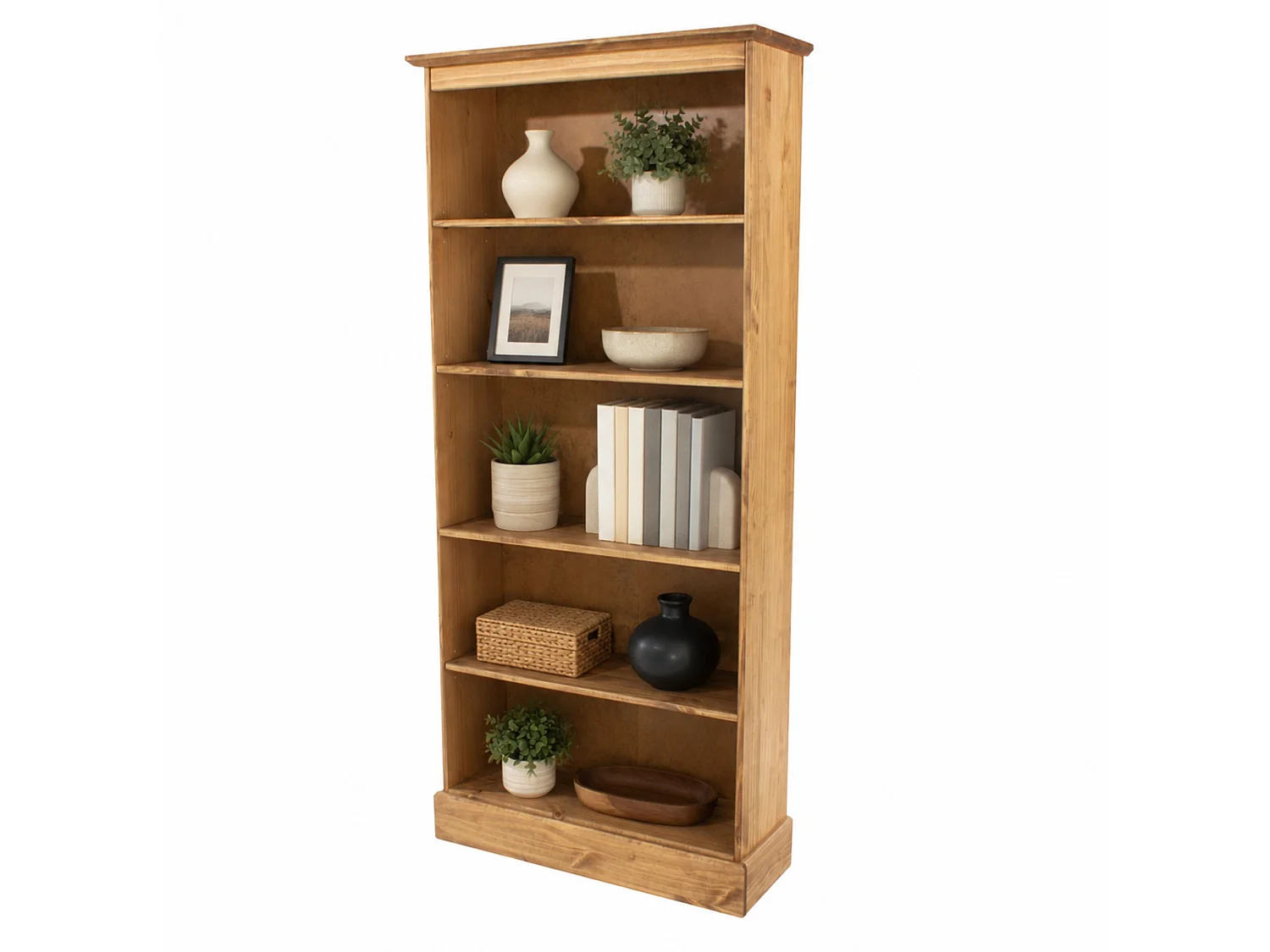 Cotswold Tall 5-Shelf Bookcase, Antique Waxed Pine