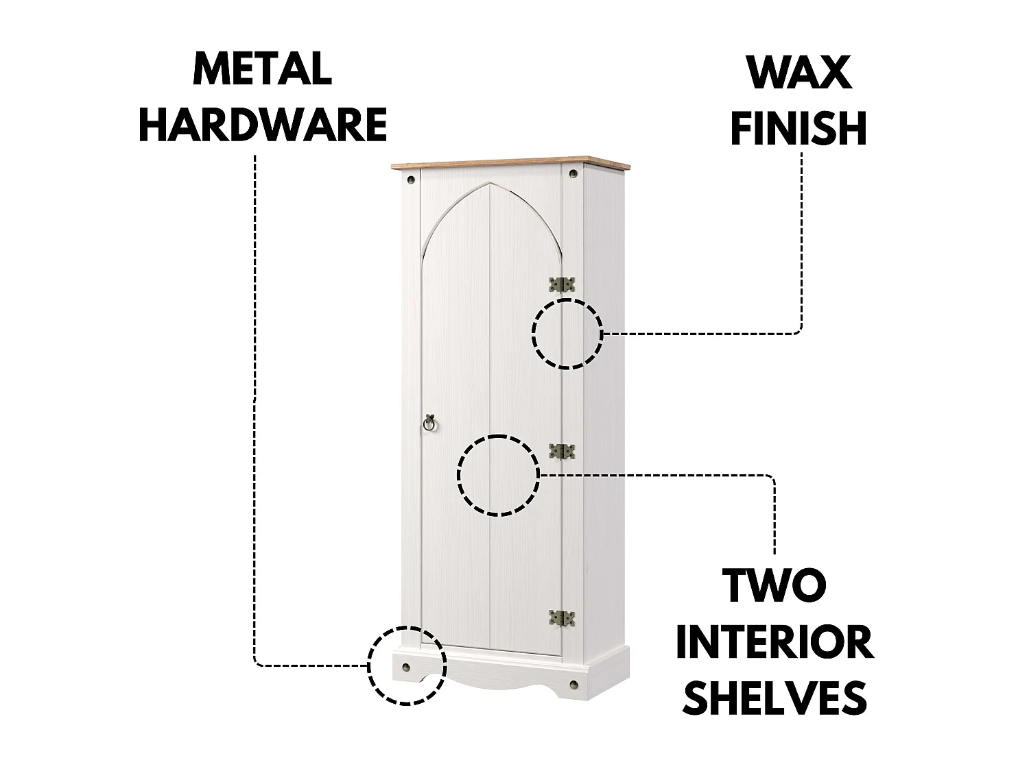 Corona Pantry Cupboard Storage Cabinet, Solid Waxed Wood