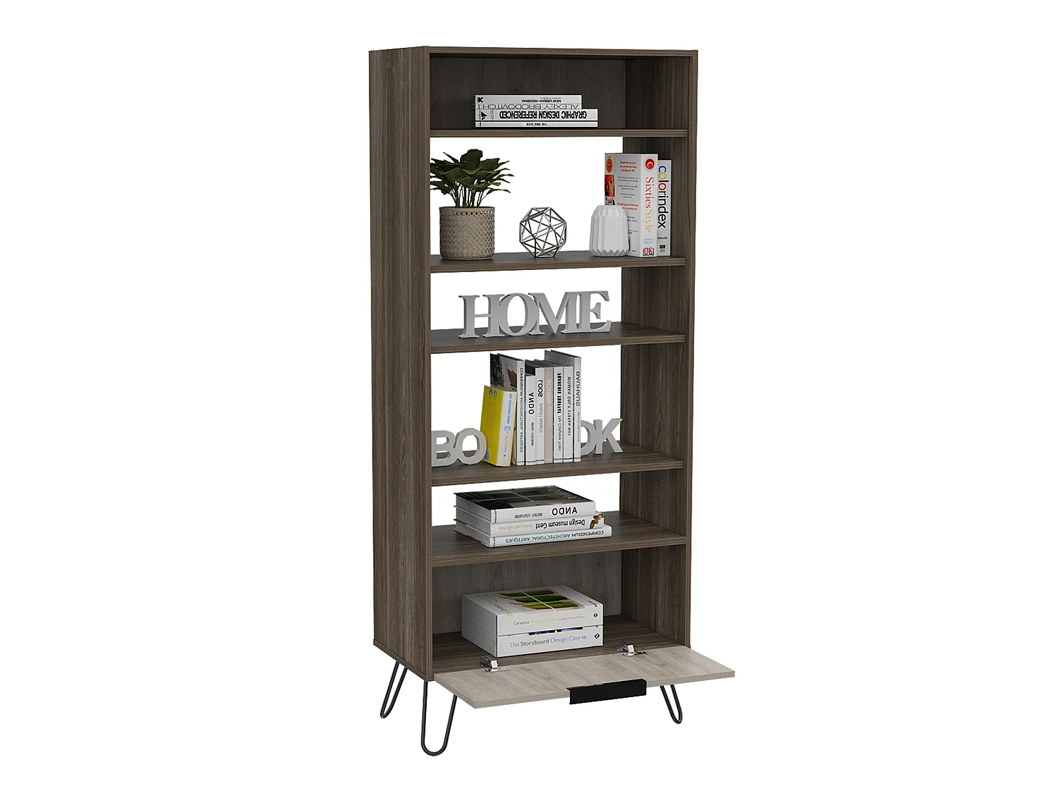 Nevada Display 5-Shelf & 1-Cabinet Bookcase with Door