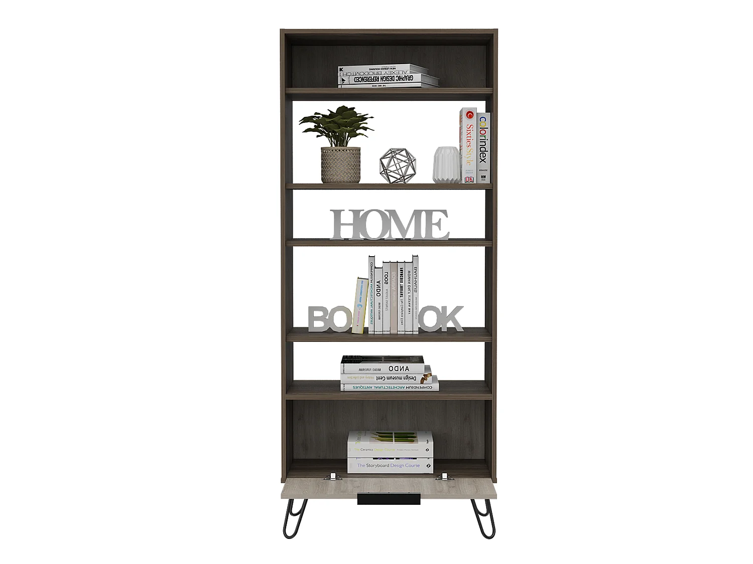 Nevada Display 5-Shelf & 1-Cabinet Bookcase with Door