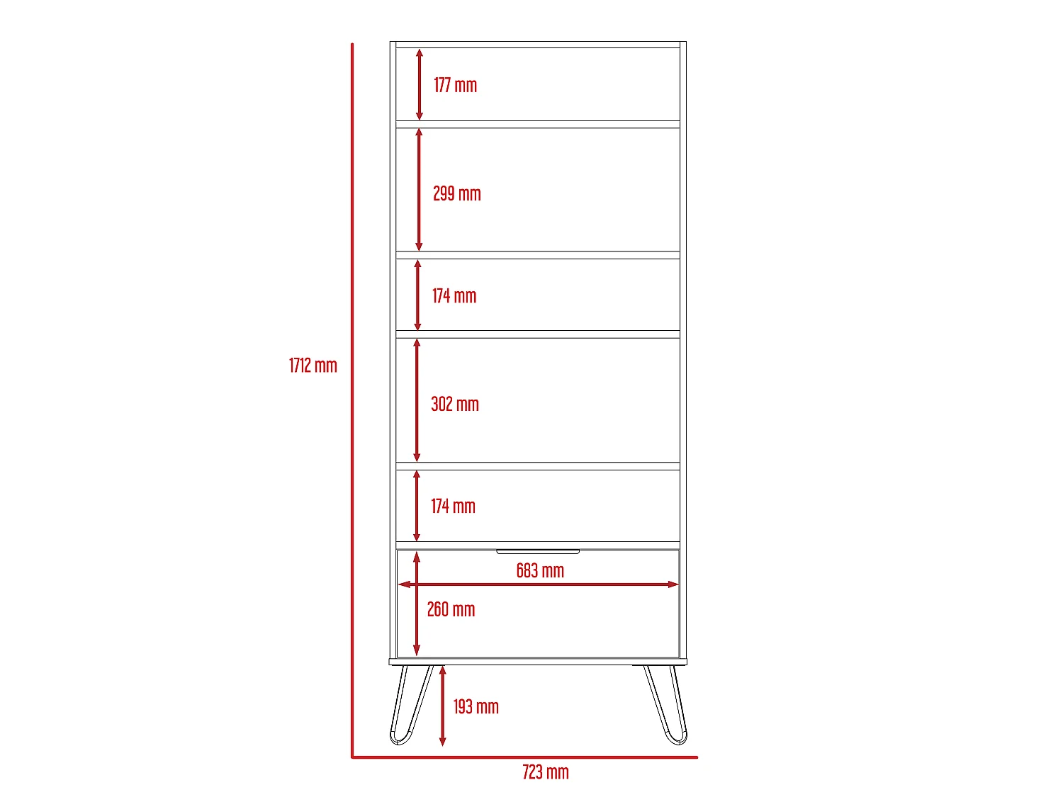 Nevada Display 5-Shelf & 1-Cabinet Bookcase with Door