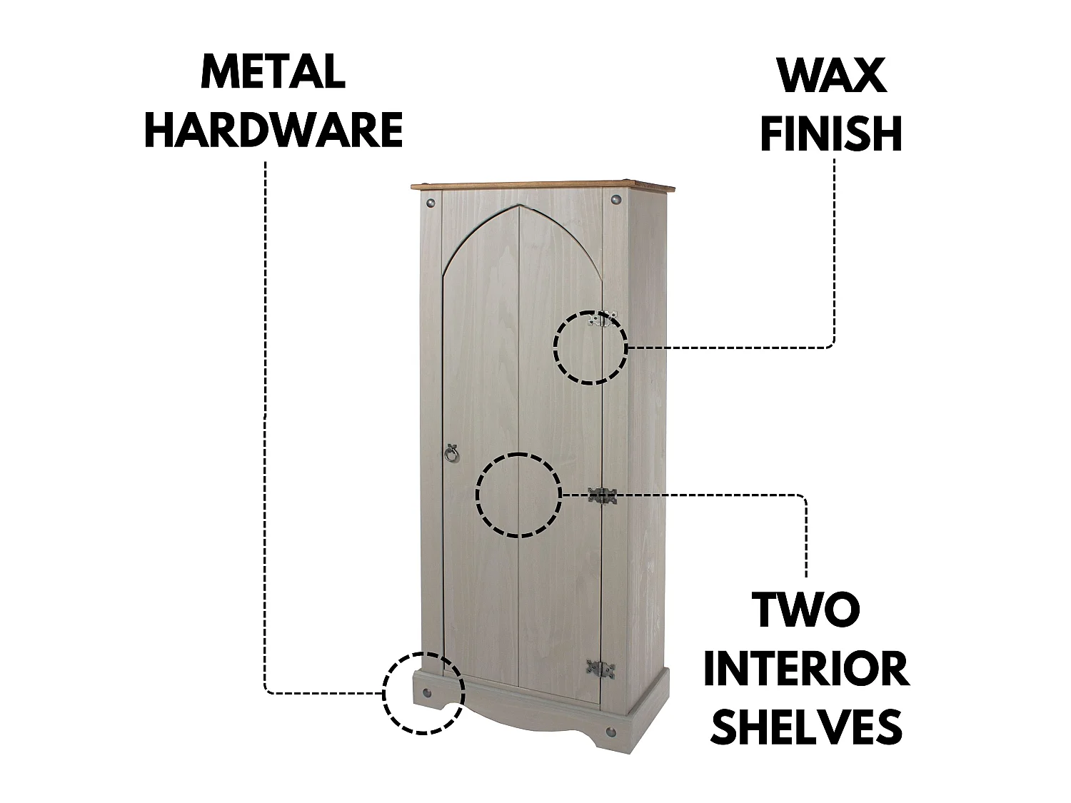 Corona Pantry Cupboard Storage Cabinet, Solid Waxed Wood