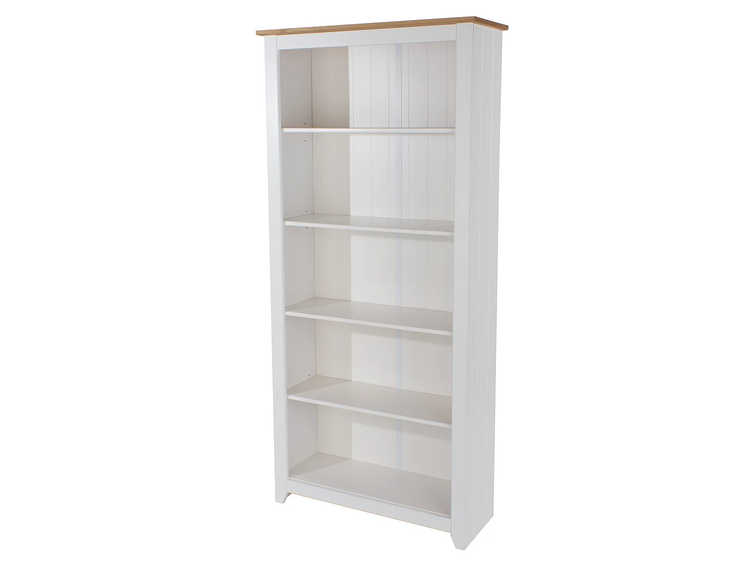 Capri Tall 5-Shelf Bookcase, White Finish with Antique Pine Top