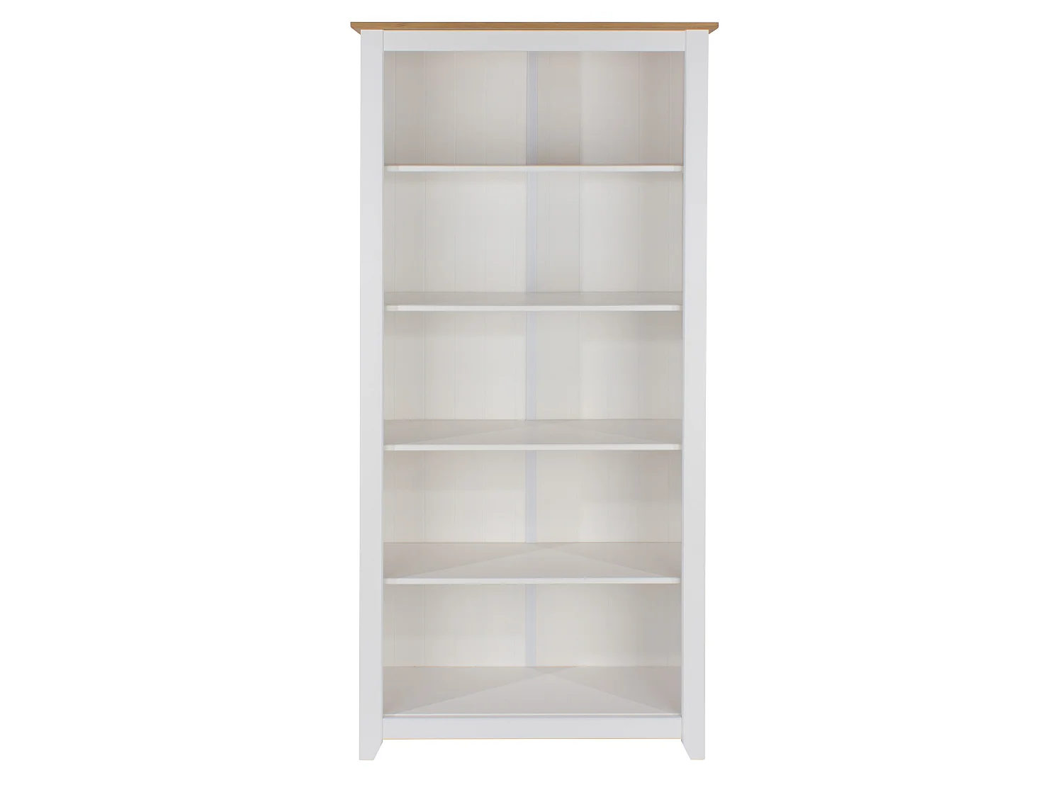 Capri Tall 5-Shelf Bookcase, White Finish with Antique Pine Top