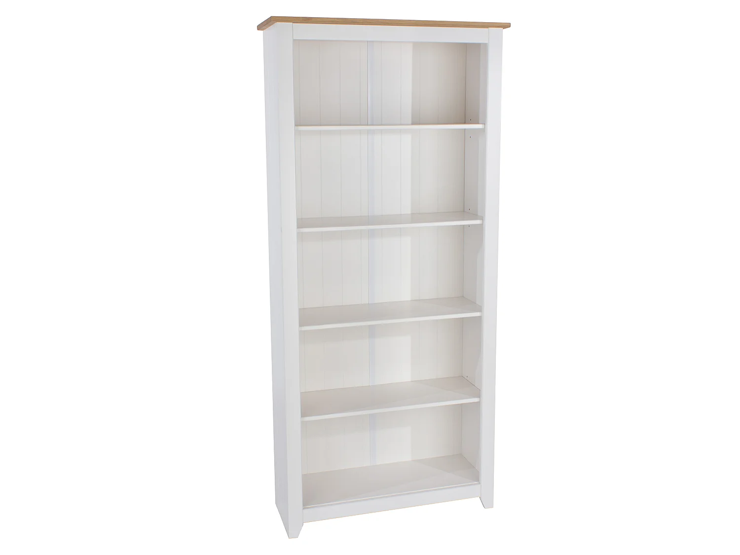 Capri Tall 5-Shelf Bookcase, White Finish with Antique Pine Top