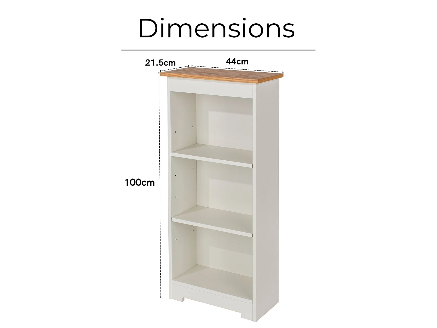 Colorado Low & Narrow 3-Shelf Bookcase, White Paint