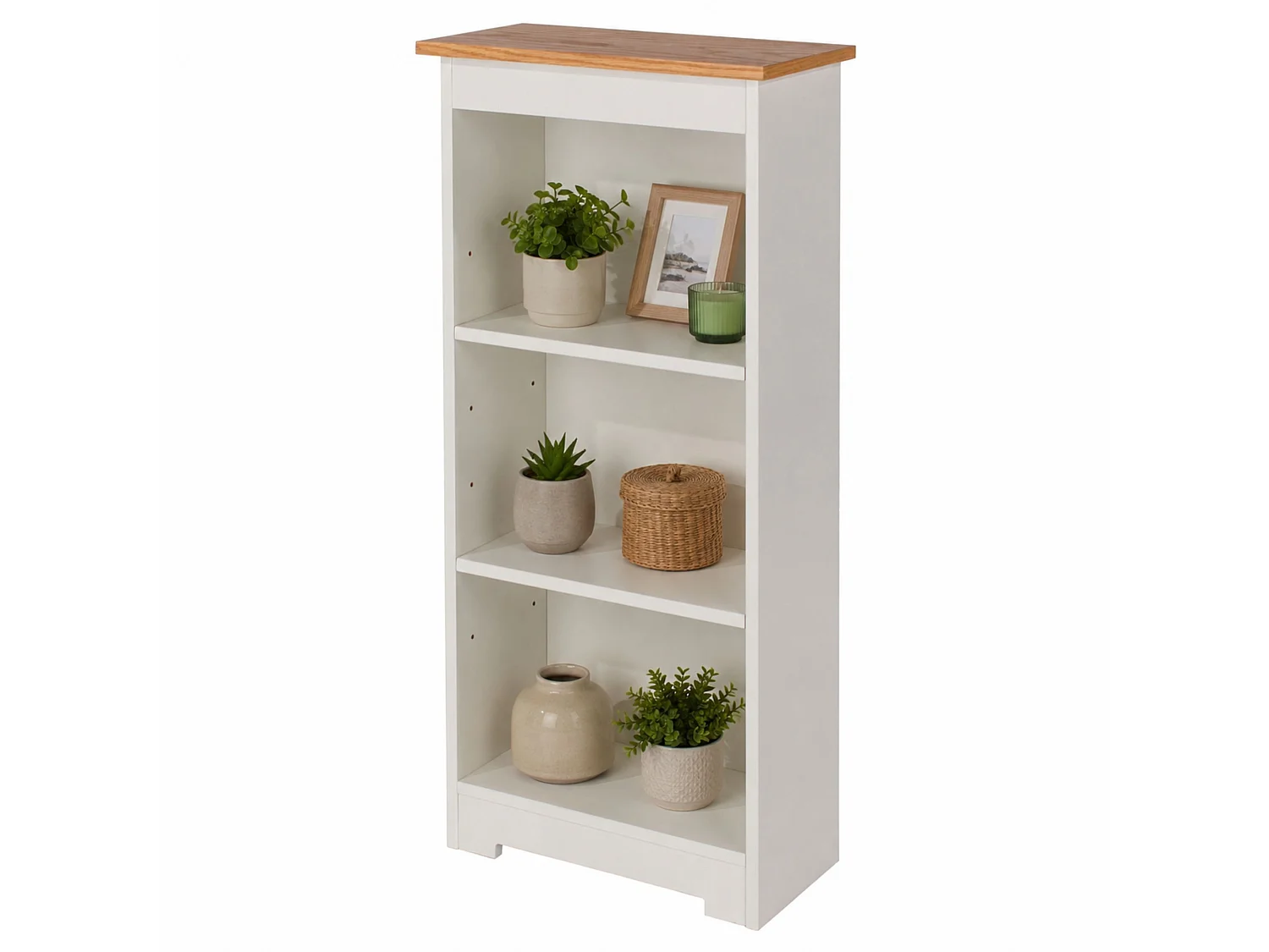 Colorado Low & Narrow 3-Shelf Bookcase, White Paint