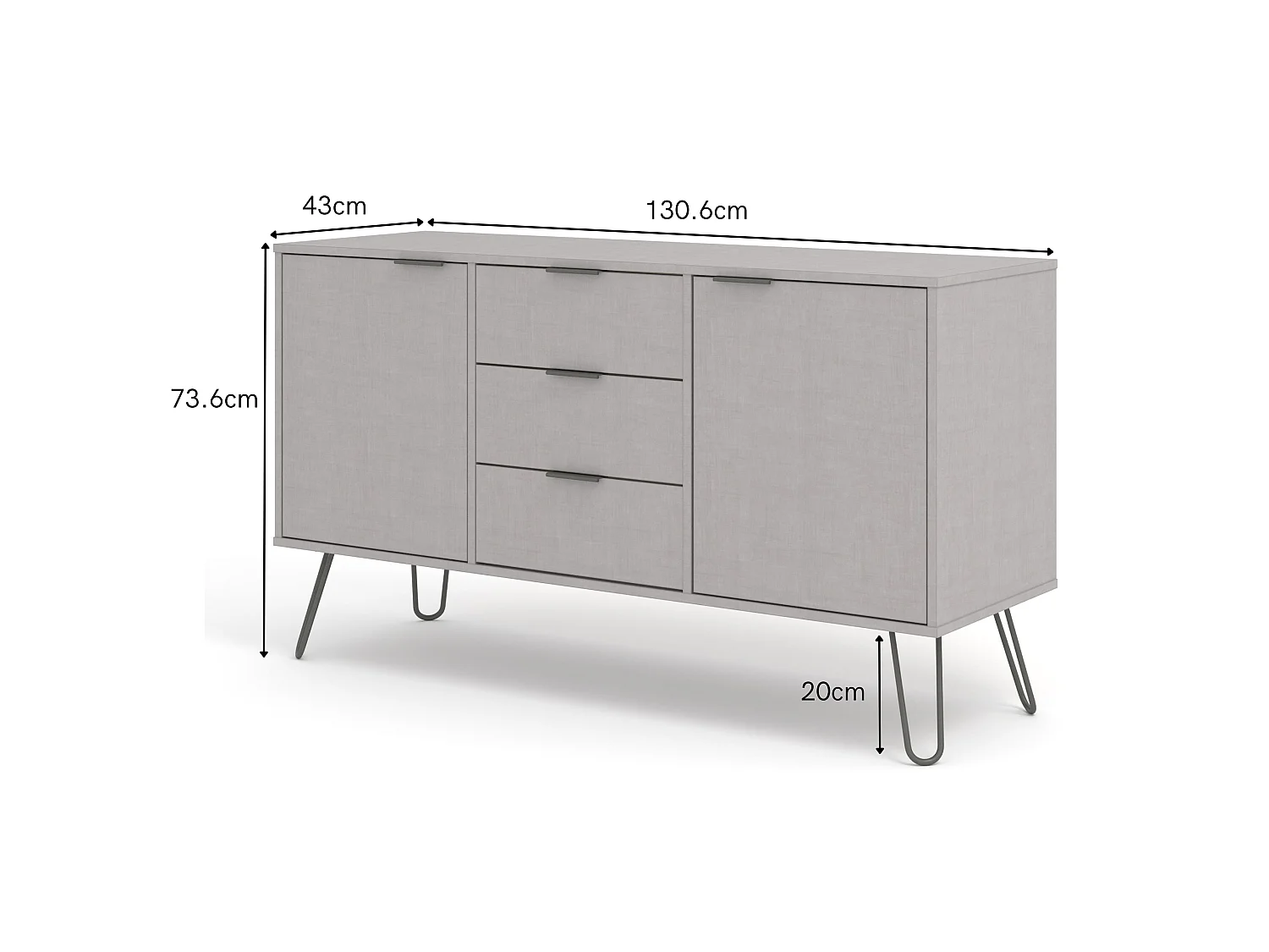 Augusta Grey Medium Sideboard with 2 Doors, 3 Drawers