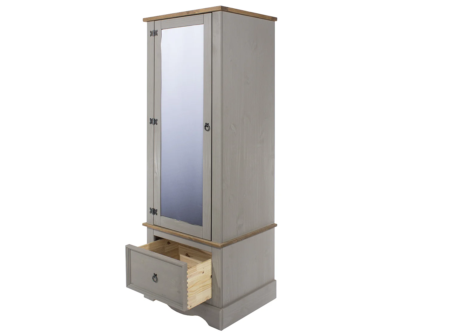 Corona Rustic 1-Door Mirrored Armoire Wardrobe, Solid Waxed Wood
