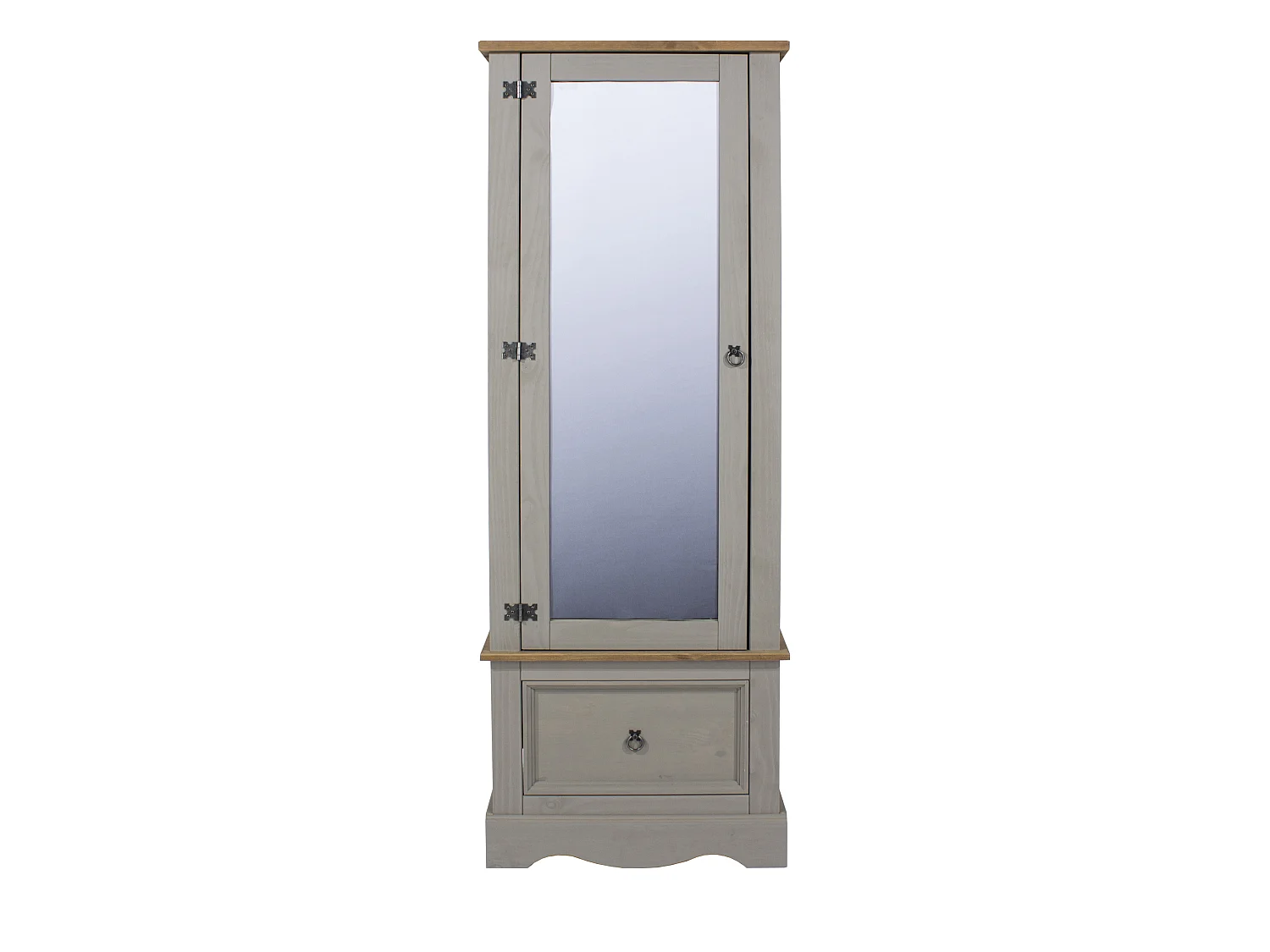 Corona Rustic 1-Door Mirrored Armoire Wardrobe, Solid Waxed Wood