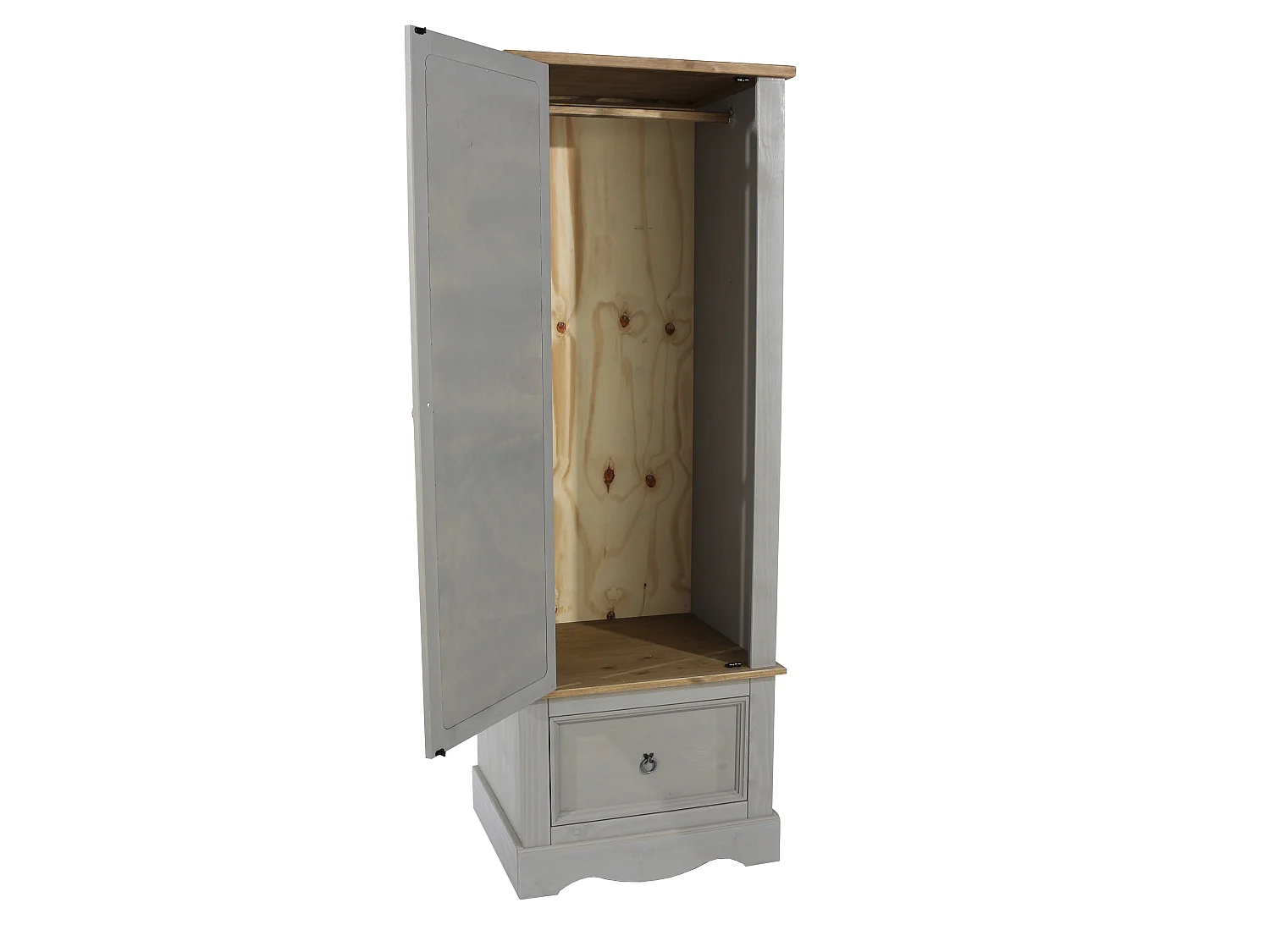 Corona Rustic 1-Door Mirrored Armoire Wardrobe, Solid Waxed Wood