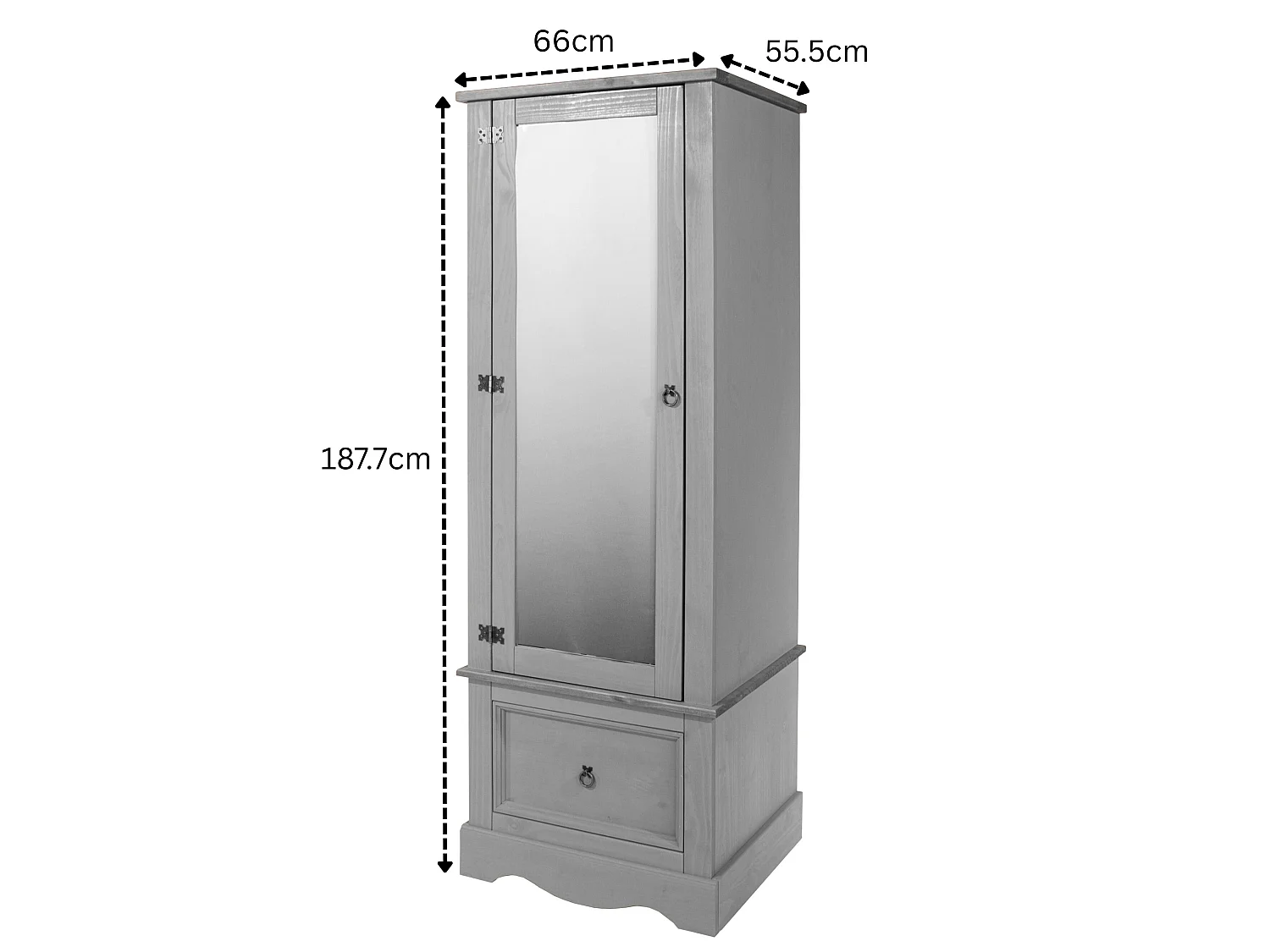 Corona Rustic 1-Door Mirrored Armoire Wardrobe, Solid Waxed Wood