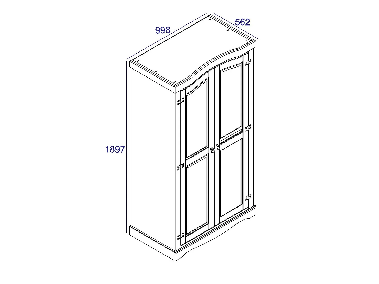Corona 2-Drawer Rustic Wardrobe, Hanging Rail & Top Shelf