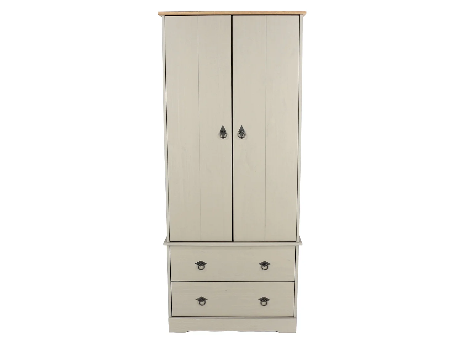 Corona Classic Grey 2-Door & 2-Drawer Wardrobe, Solid Wood Wax Finish