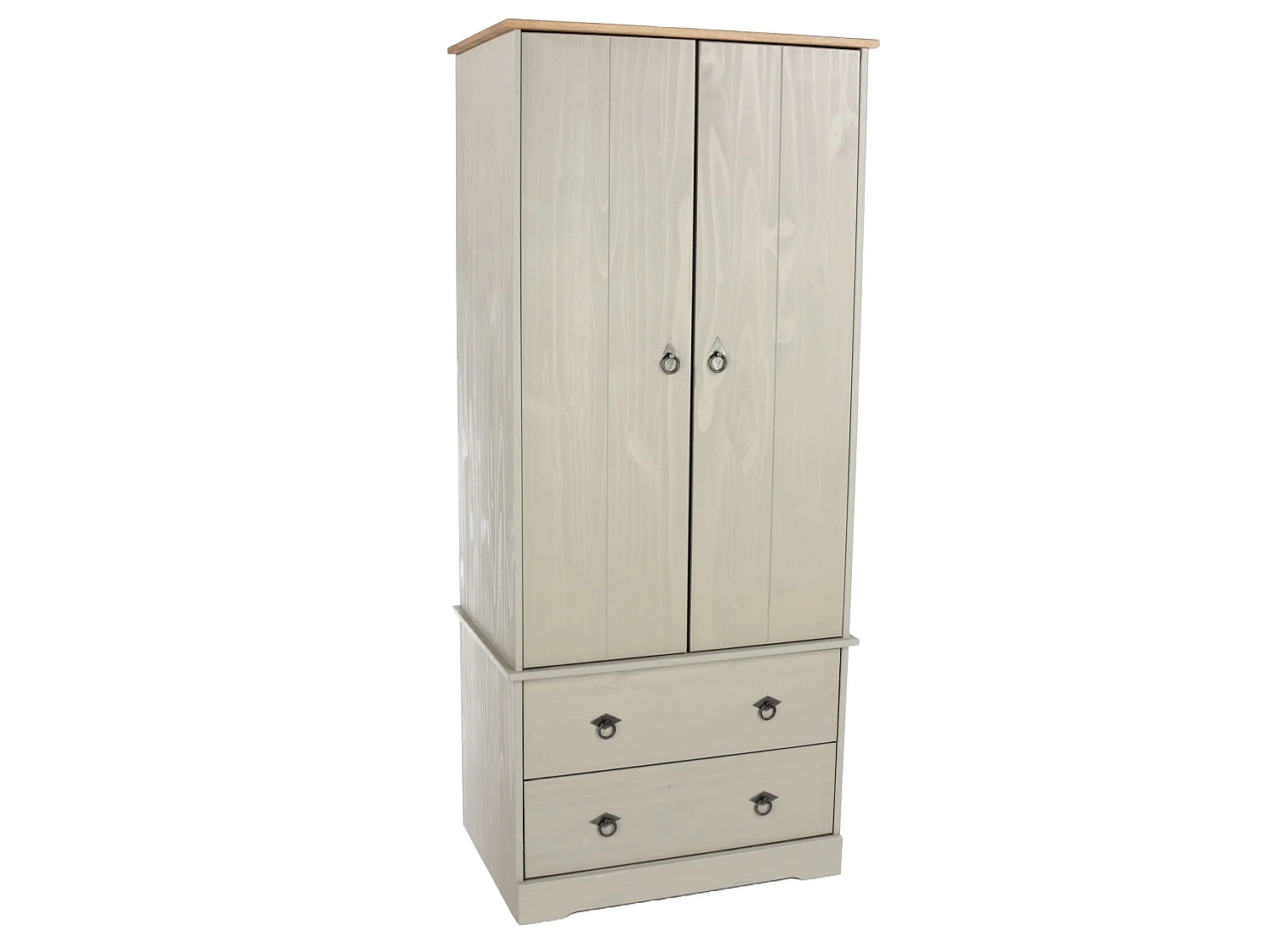 Corona Classic Grey 2-Door & 2-Drawer Wardrobe, Solid Wood Wax Finish