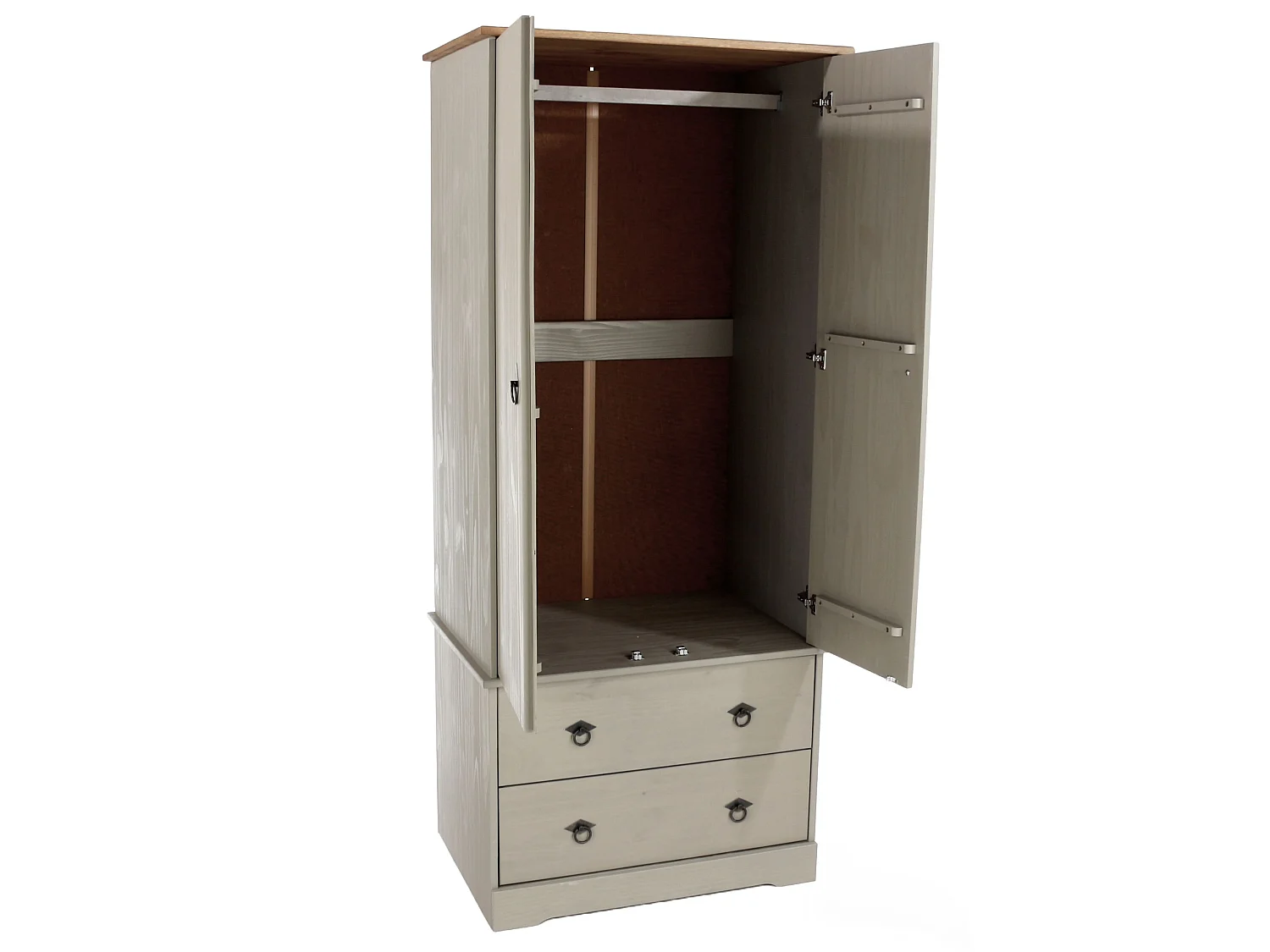 Corona Classic Grey 2-Door & 2-Drawer Wardrobe, Solid Wood Wax Finish