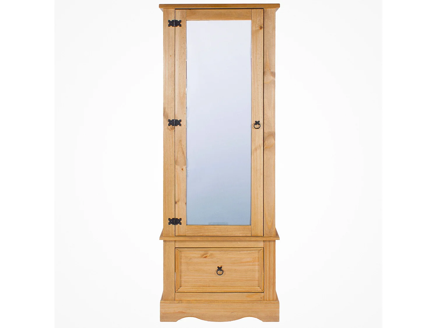 Corona Rustic 1-Door Mirrored Armoire Wardrobe, Solid Waxed Wood