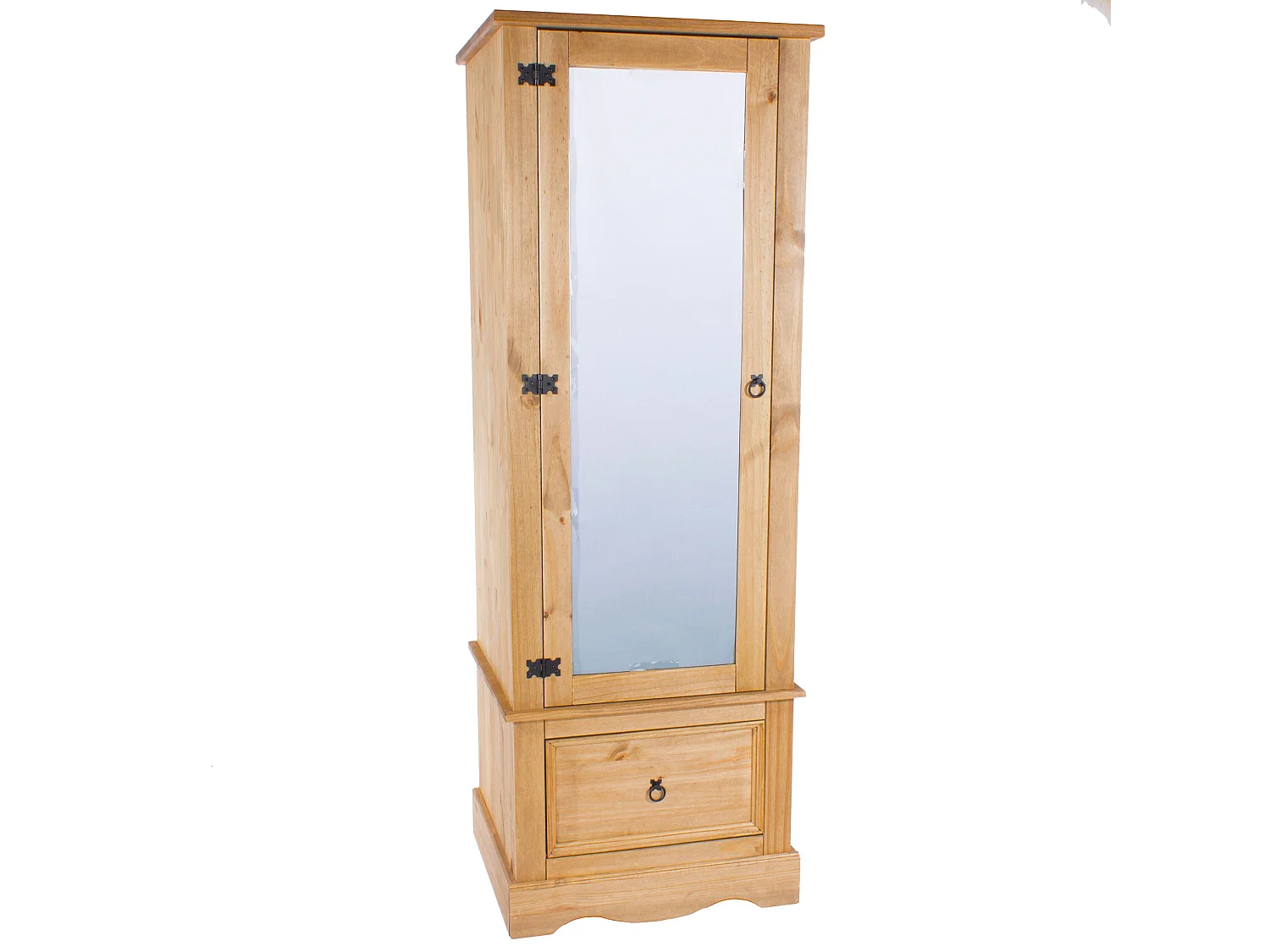 Corona Rustic 1-Door Mirrored Armoire Wardrobe, Solid Waxed Wood