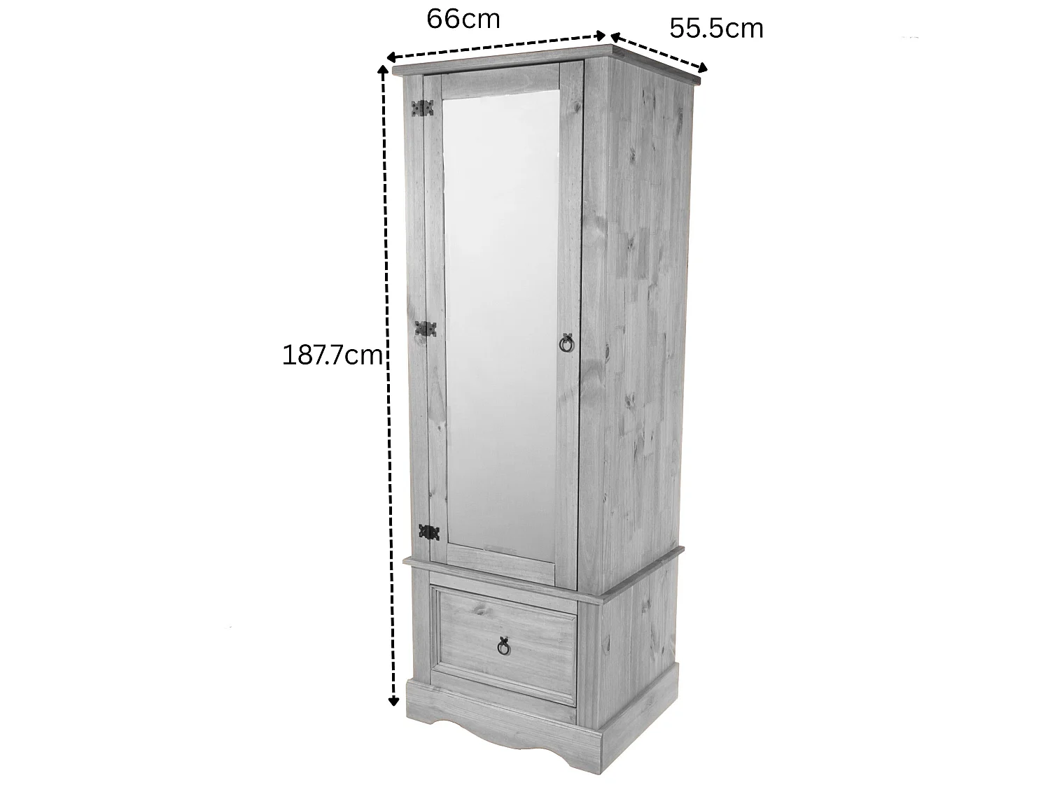 Corona Rustic 1-Door Mirrored Armoire Wardrobe, Solid Waxed Wood