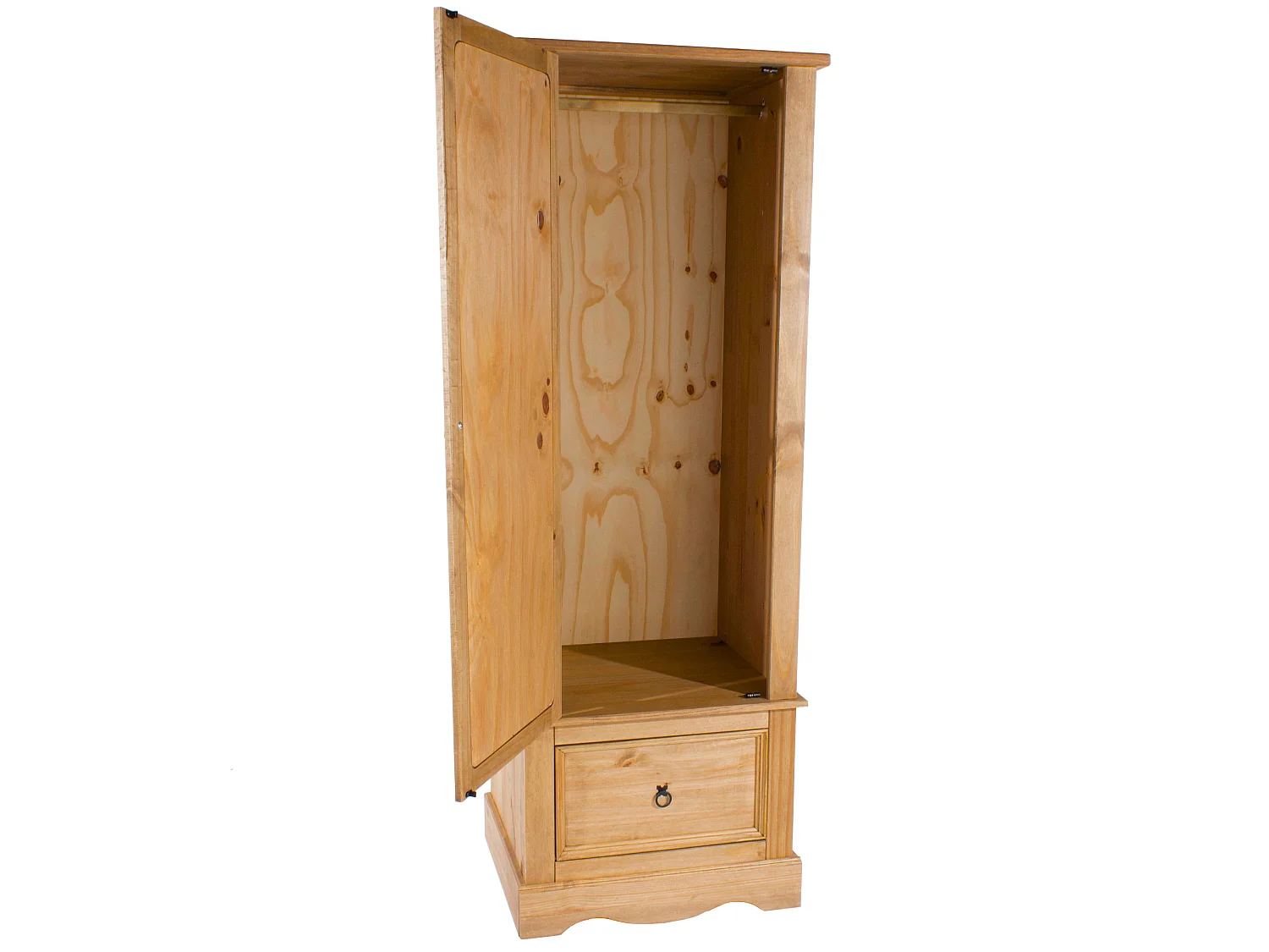 Corona Rustic 1-Door Mirrored Armoire Wardrobe, Solid Waxed Wood