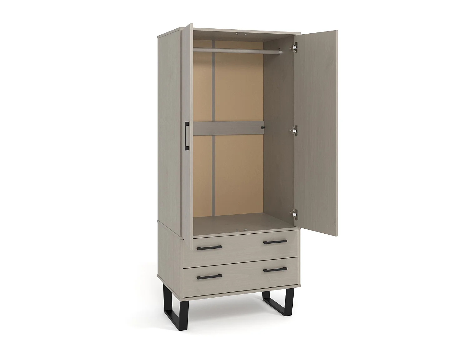 Texas 2-Door & 2-Drawer Grey-Wax Wardrobe, Deep Industrial Design